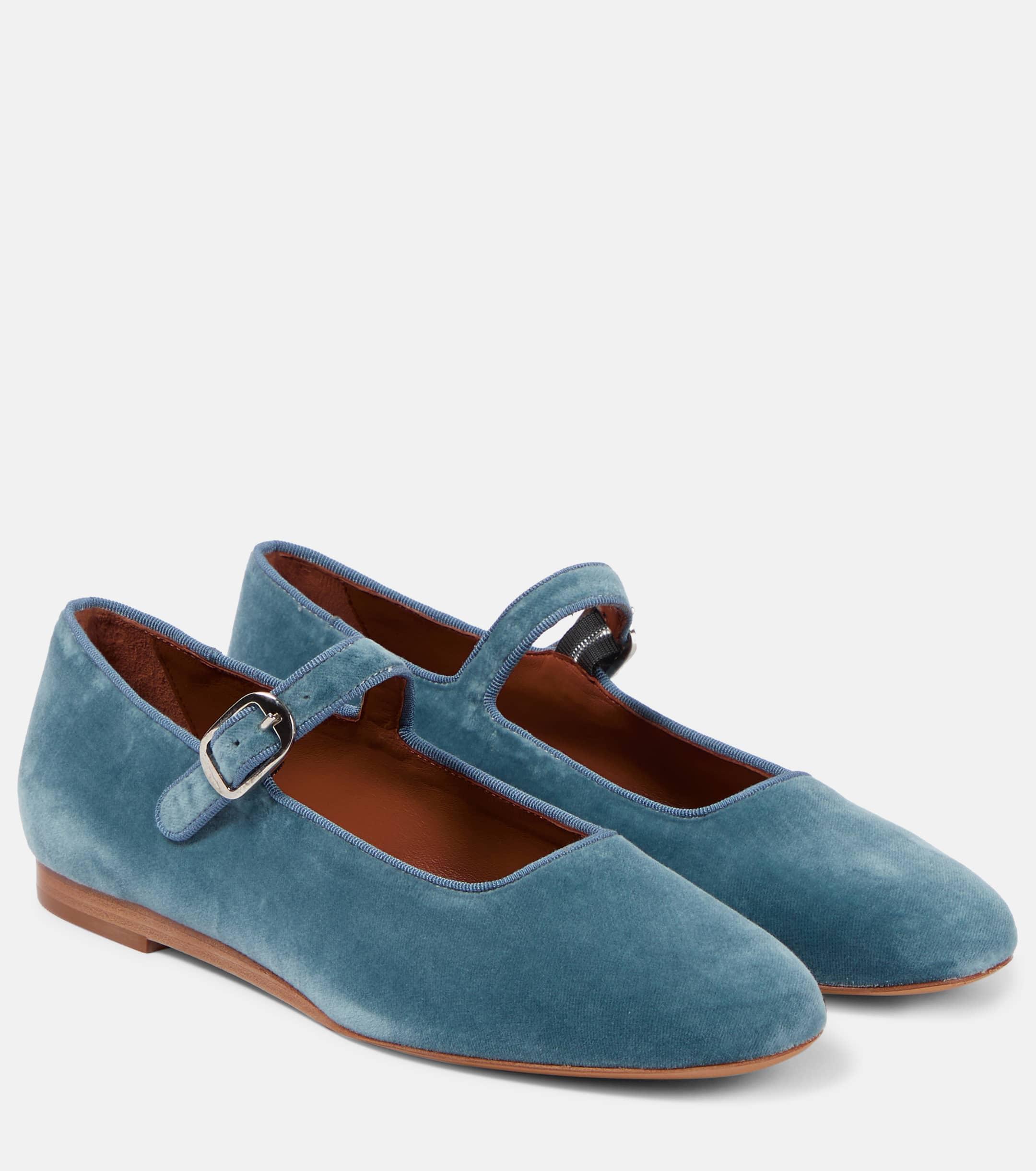 Le Monde Beryl Velvet Mary Jane Ballet Flats in Blue Lyst UK