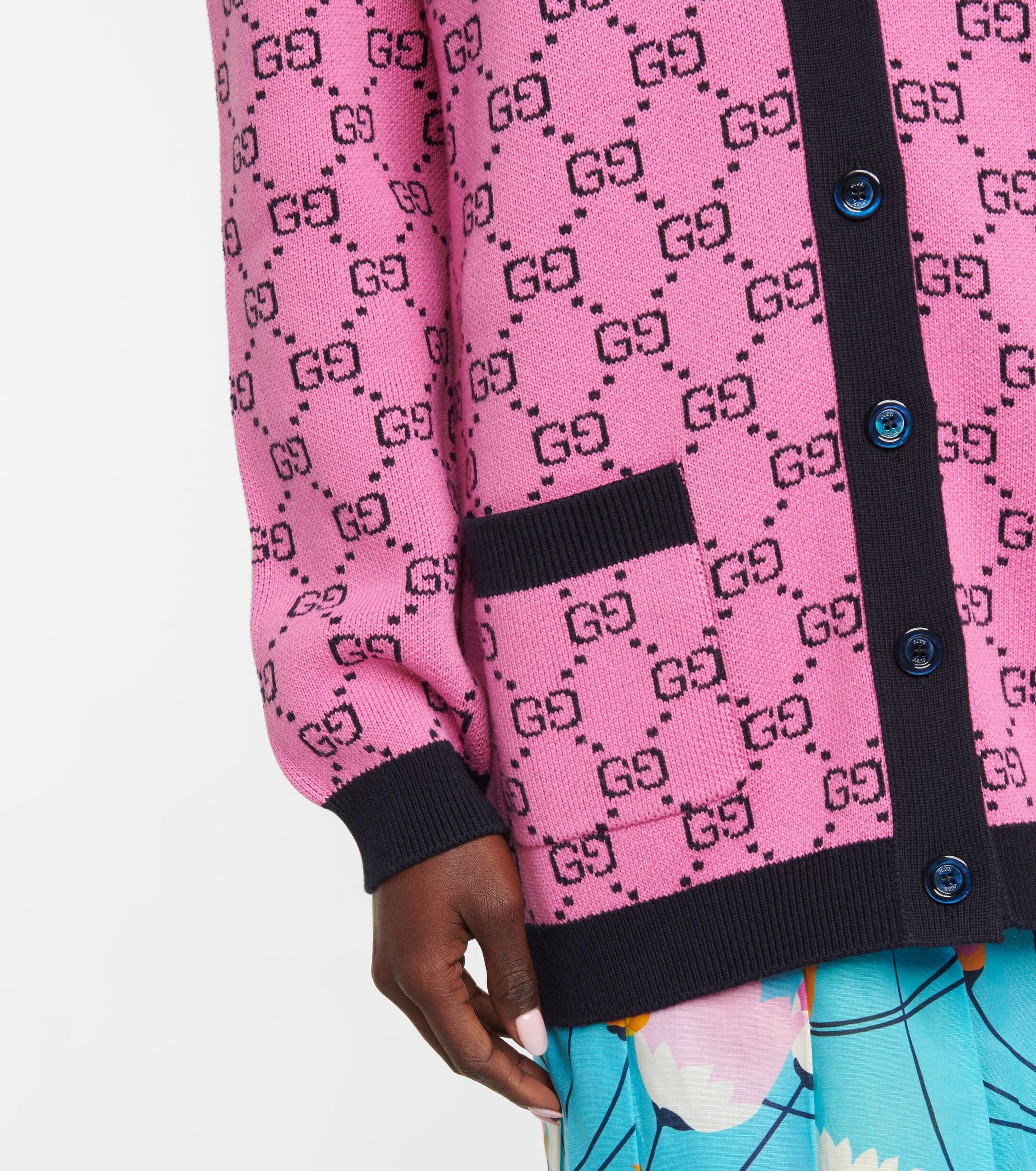 専用GUCCI カーディガン　ピンク Gucci GG Multicolor Jacquard Cardigan in Pink | Lyst