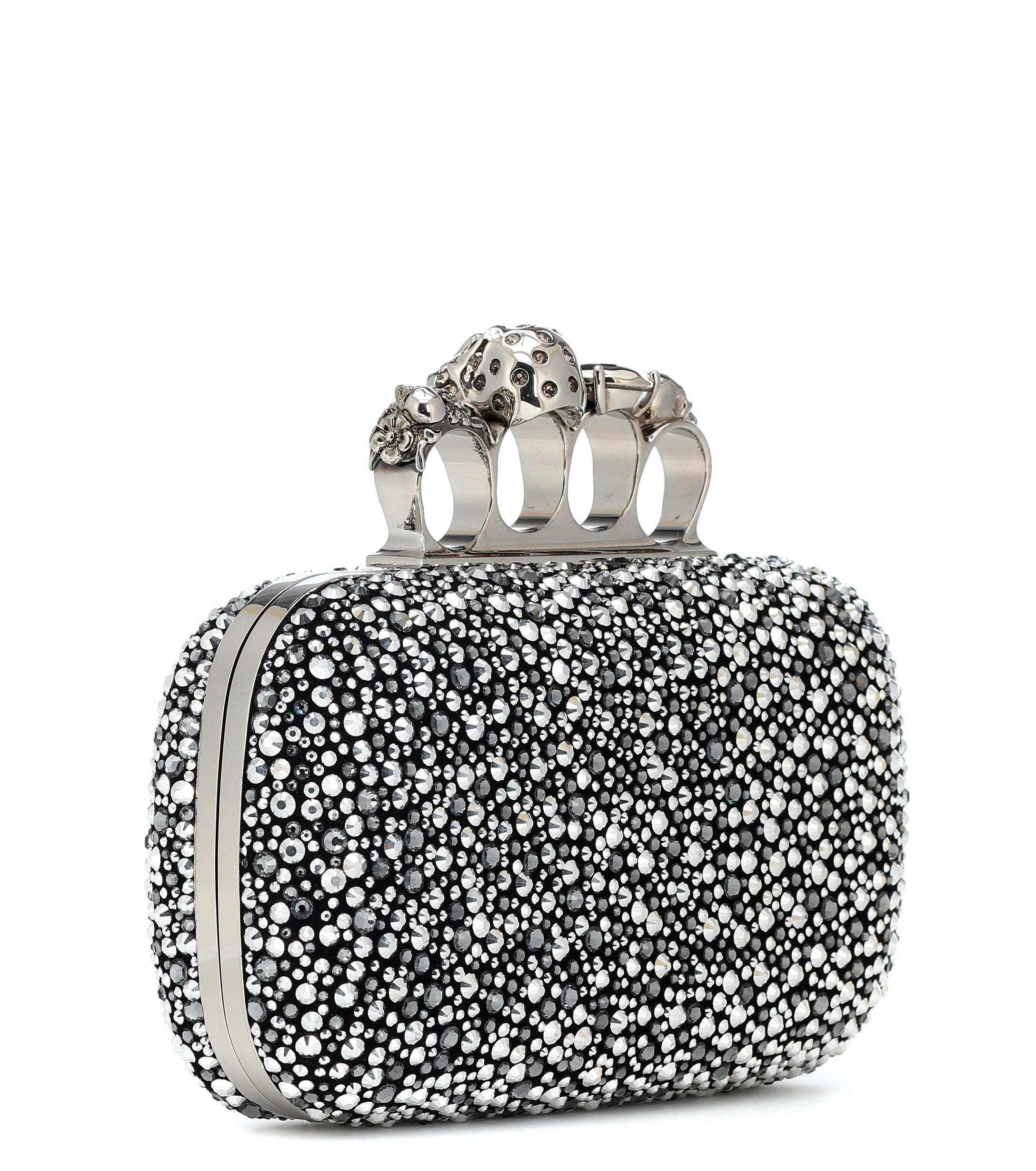 Alexander McQueen Four Ring Crystalembellished Clutch in Silver