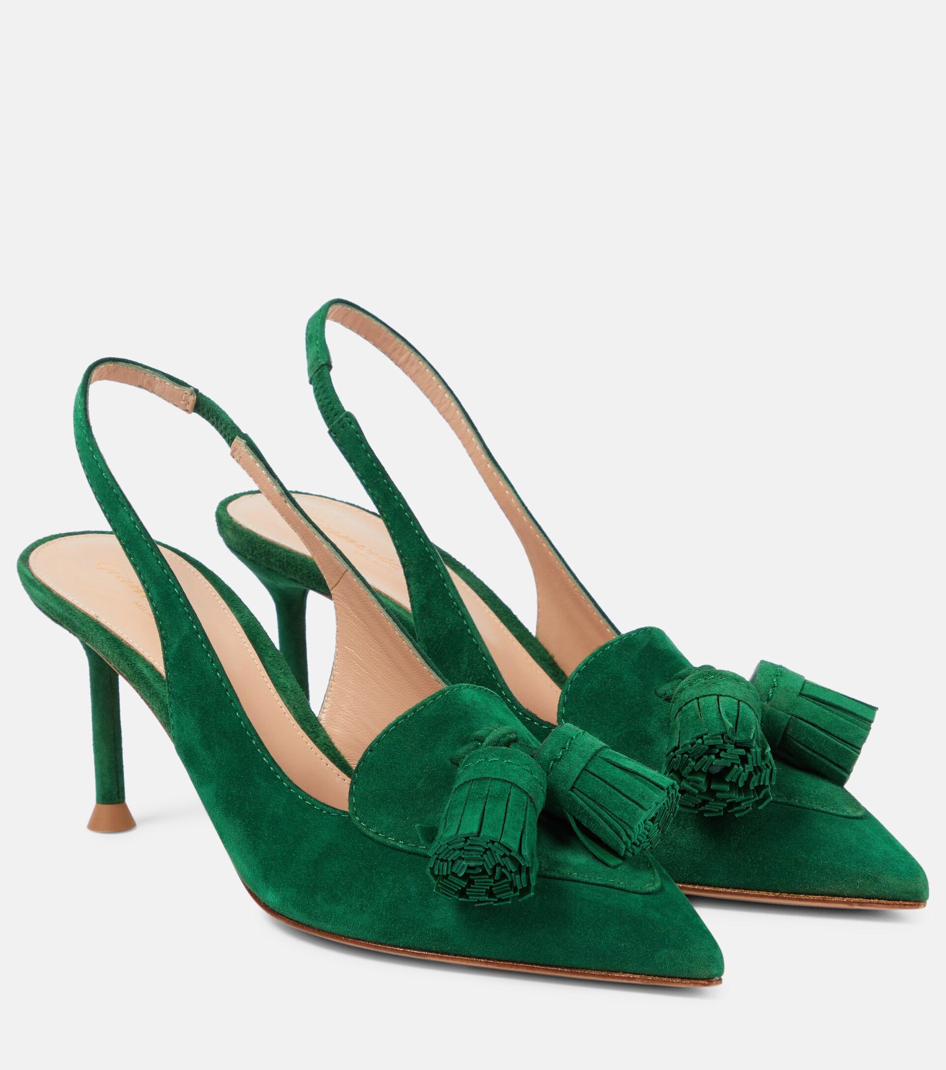 Gianvito Rossi Embellished Suede Slingback Pumps in Green Lyst