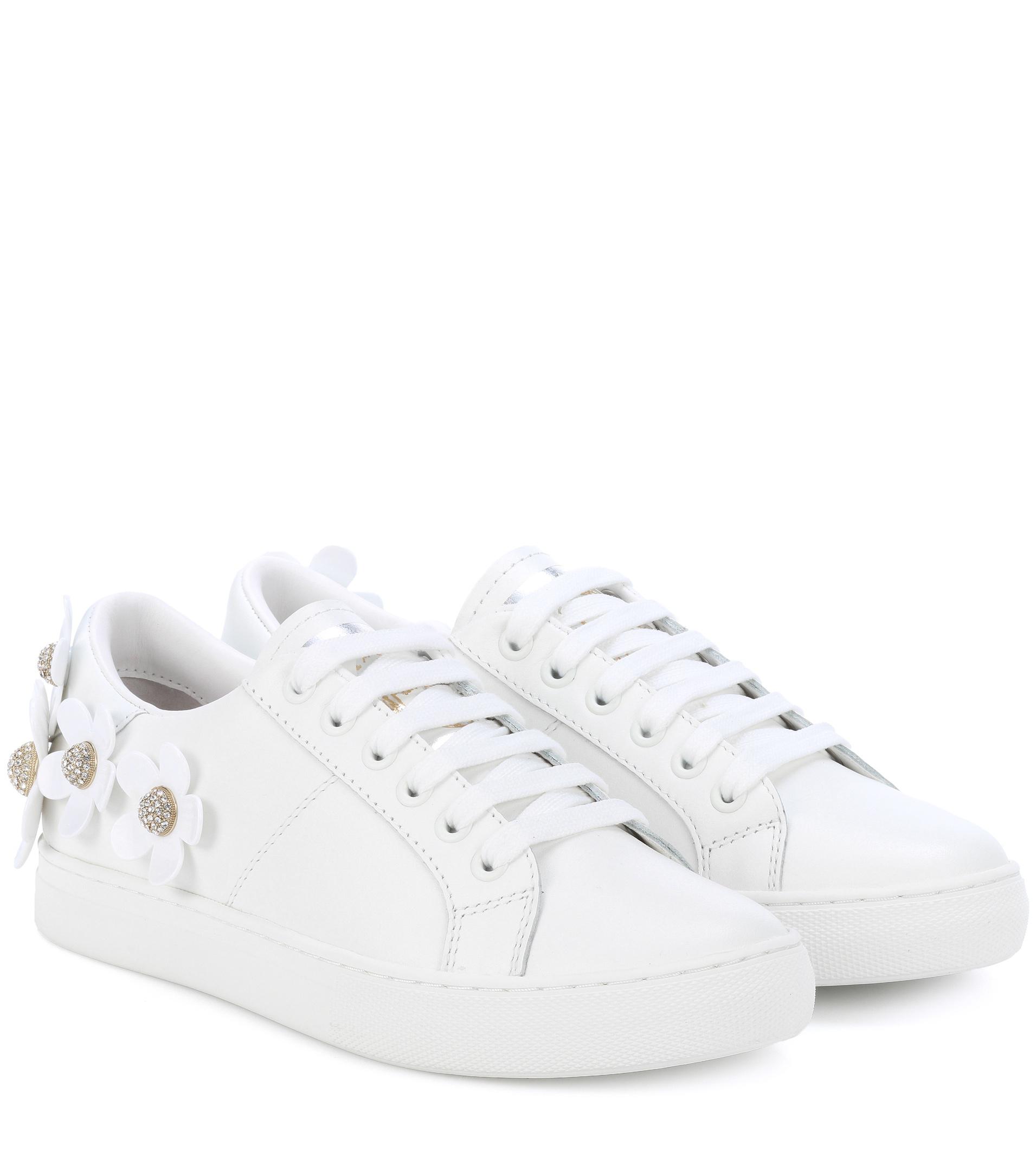 Marc Jacobs Flower-embellished Leather Sneakers in White | Lyst