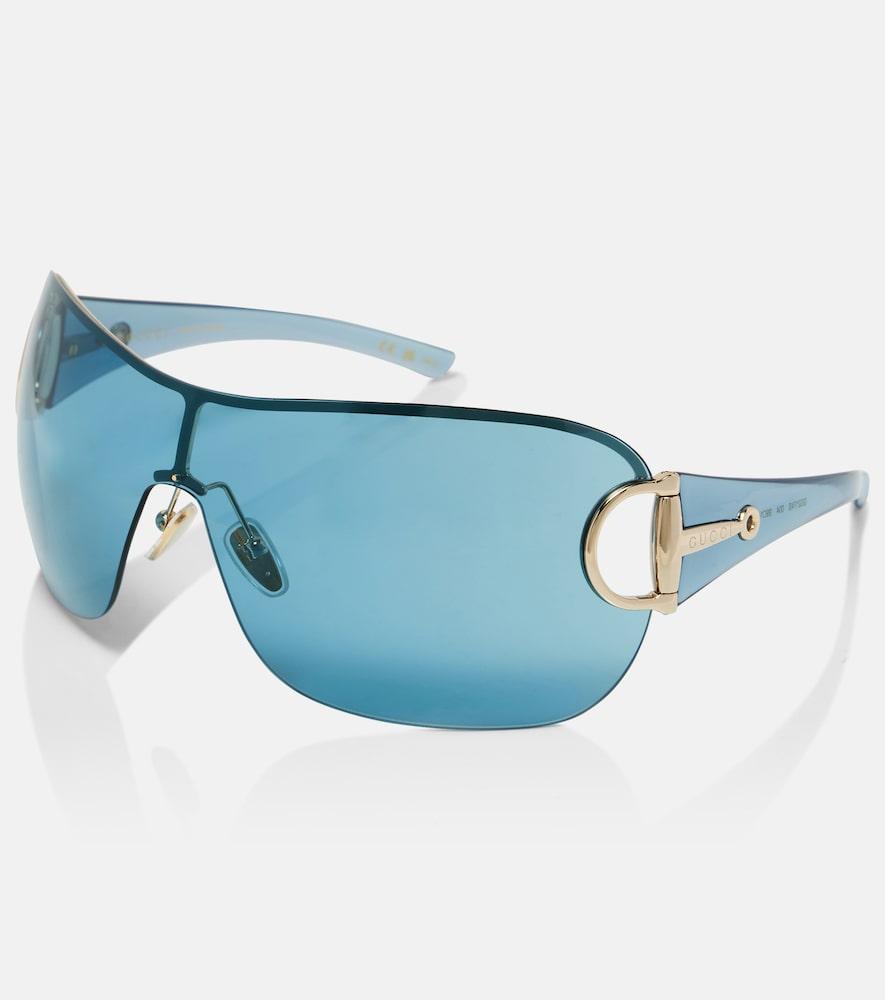 Gucci Half Horsebit Shield Sunglasses in Blue | Lyst