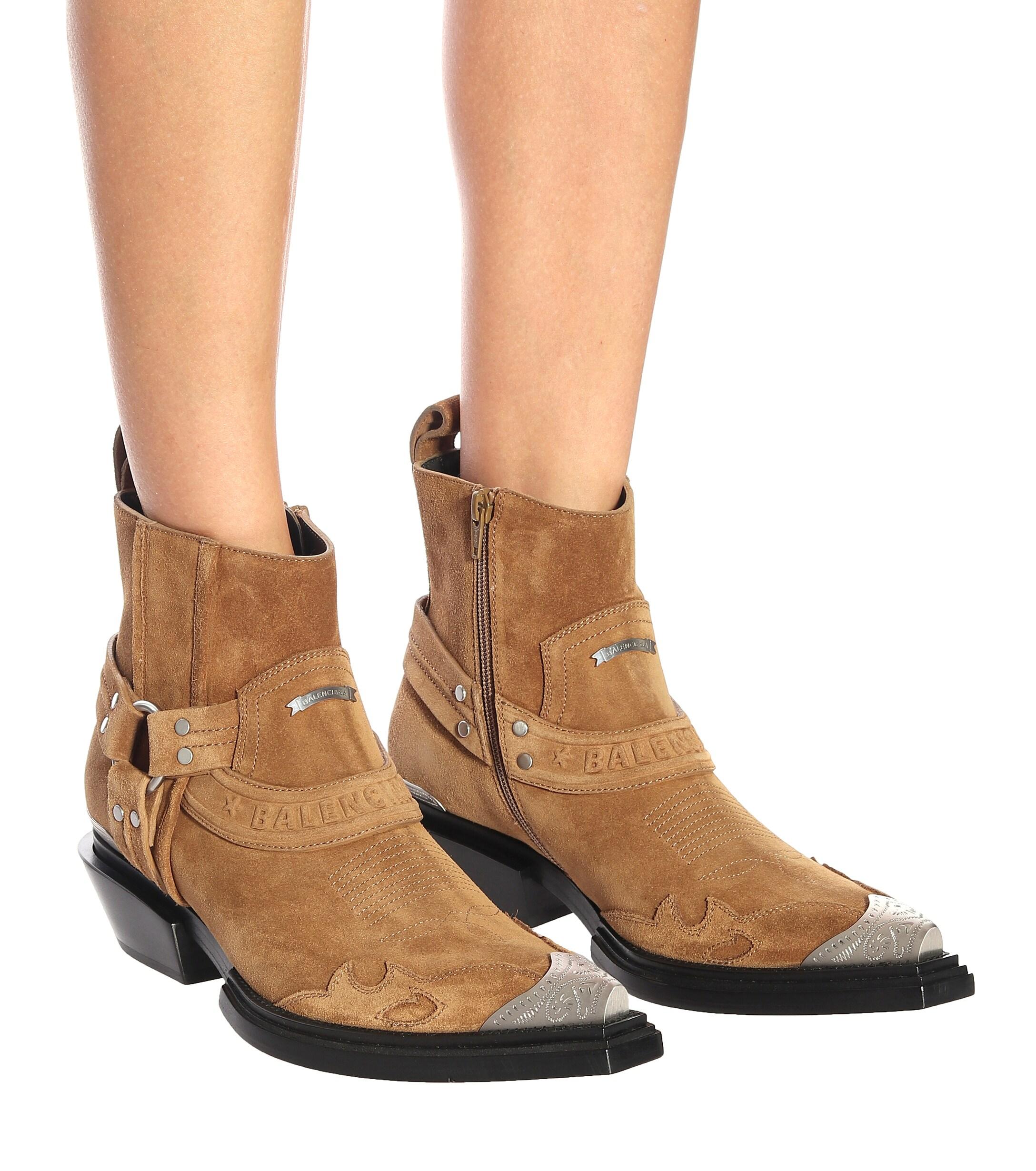 Balenciaga Santiag Harness Suede Ankle Boots in Light Brown (Brown) | Lyst