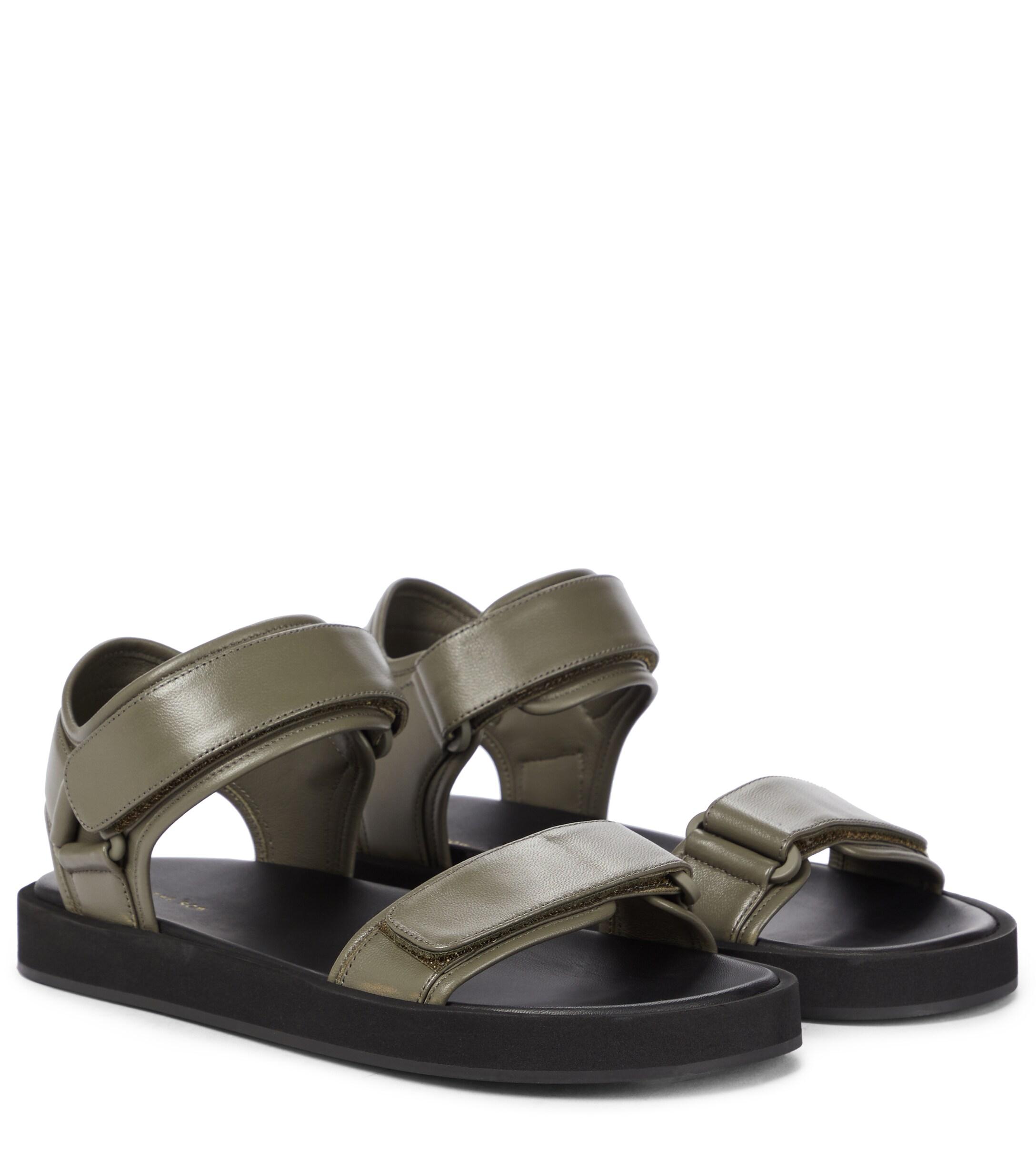The Row Hook-and-loop Ii Leather Sandals in Green | Lyst