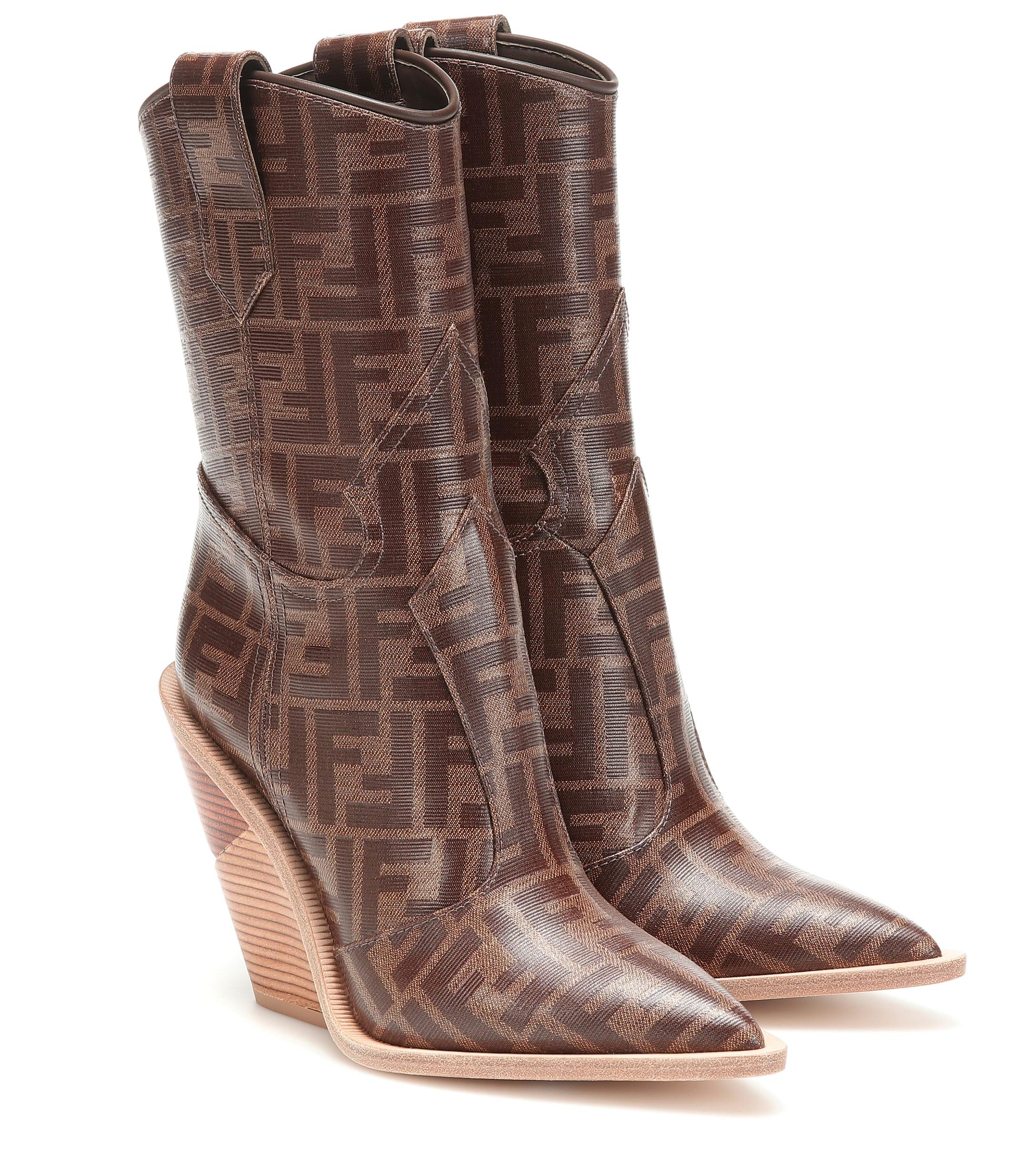 Fendi Printed Cowboy Boots in Brown - Lyst
