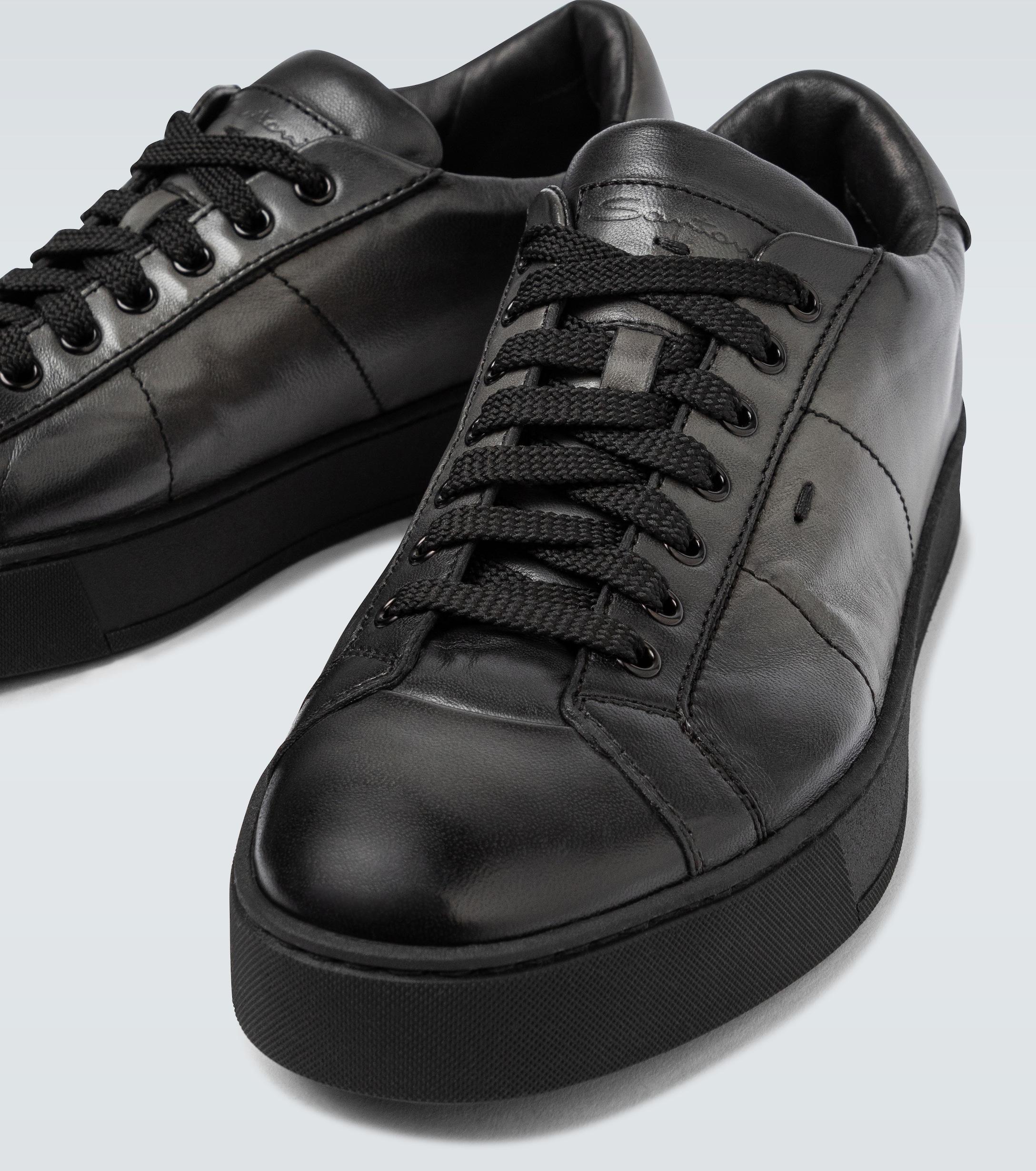 Santoni Low-top Leather Sneakers in Black (Gray) for Men - Lyst