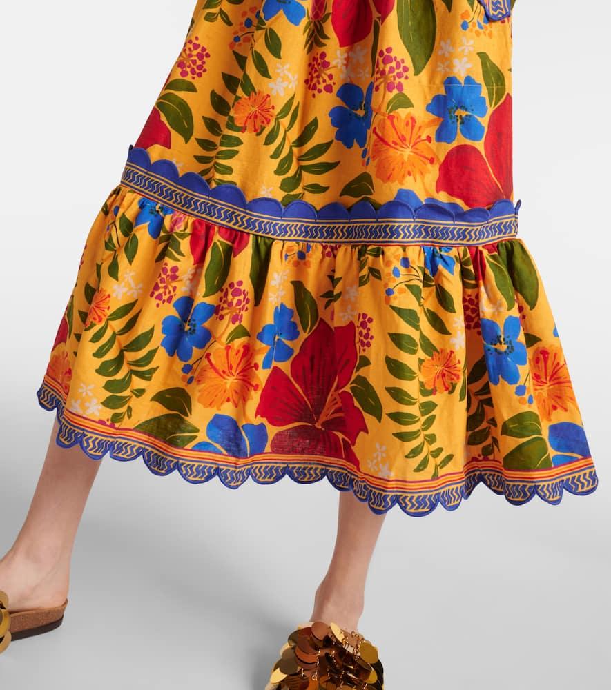chinese dress ladies Farm Rio 3D Floral Linen Midi Dress
