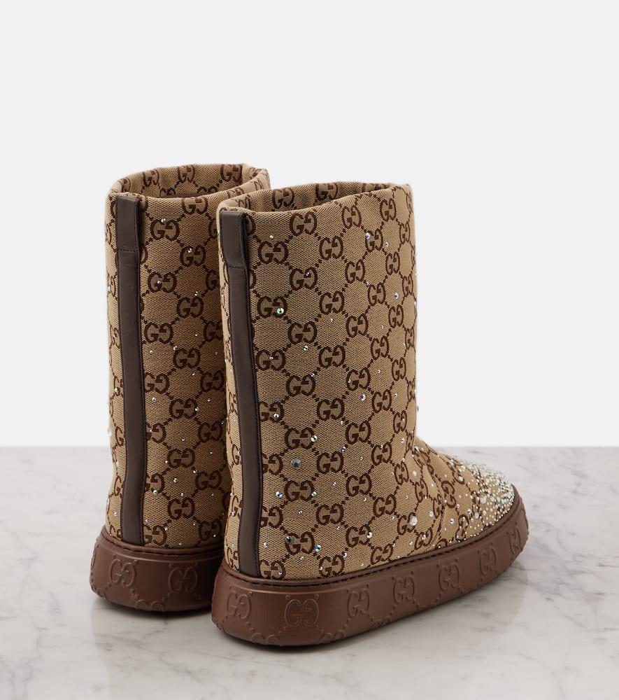 Gucci Gg Canvas Crystal-Embellished Boots in Brown | Lyst