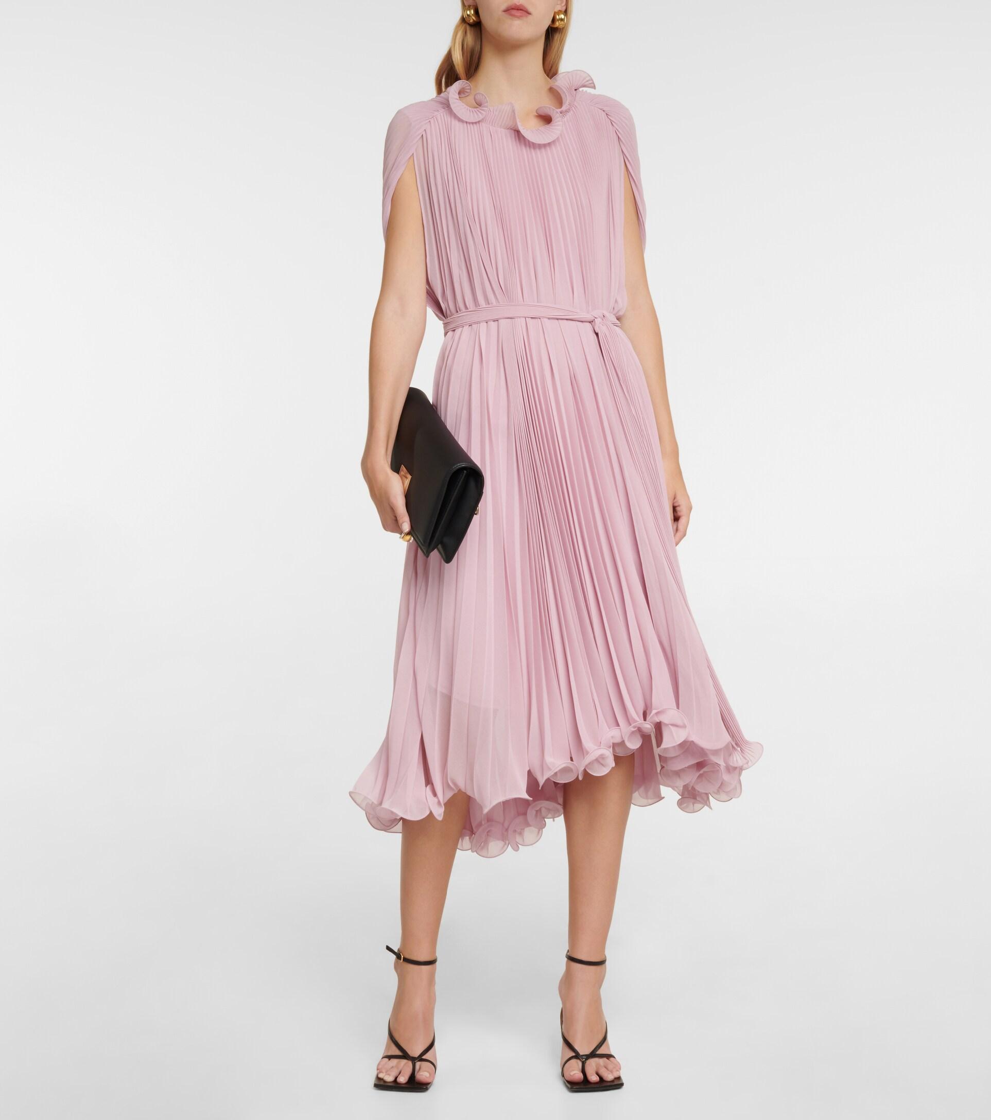 Max Mara Bridal Lux Pleated Georgette Midi Dress in Pink | Lyst