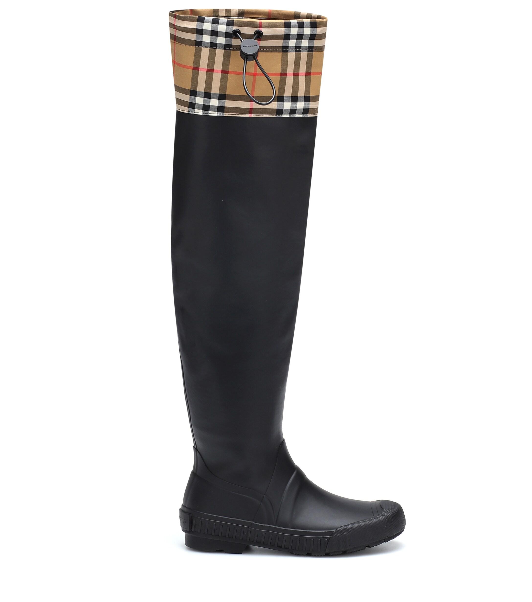 Burberry Check And Rubber Boots in Black Beige (Black) | Lyst