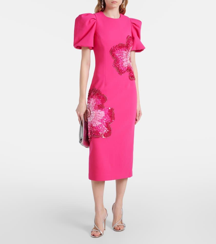 Rebecca Vallance Layana Puff-Sleeve Embellished Midi Dress