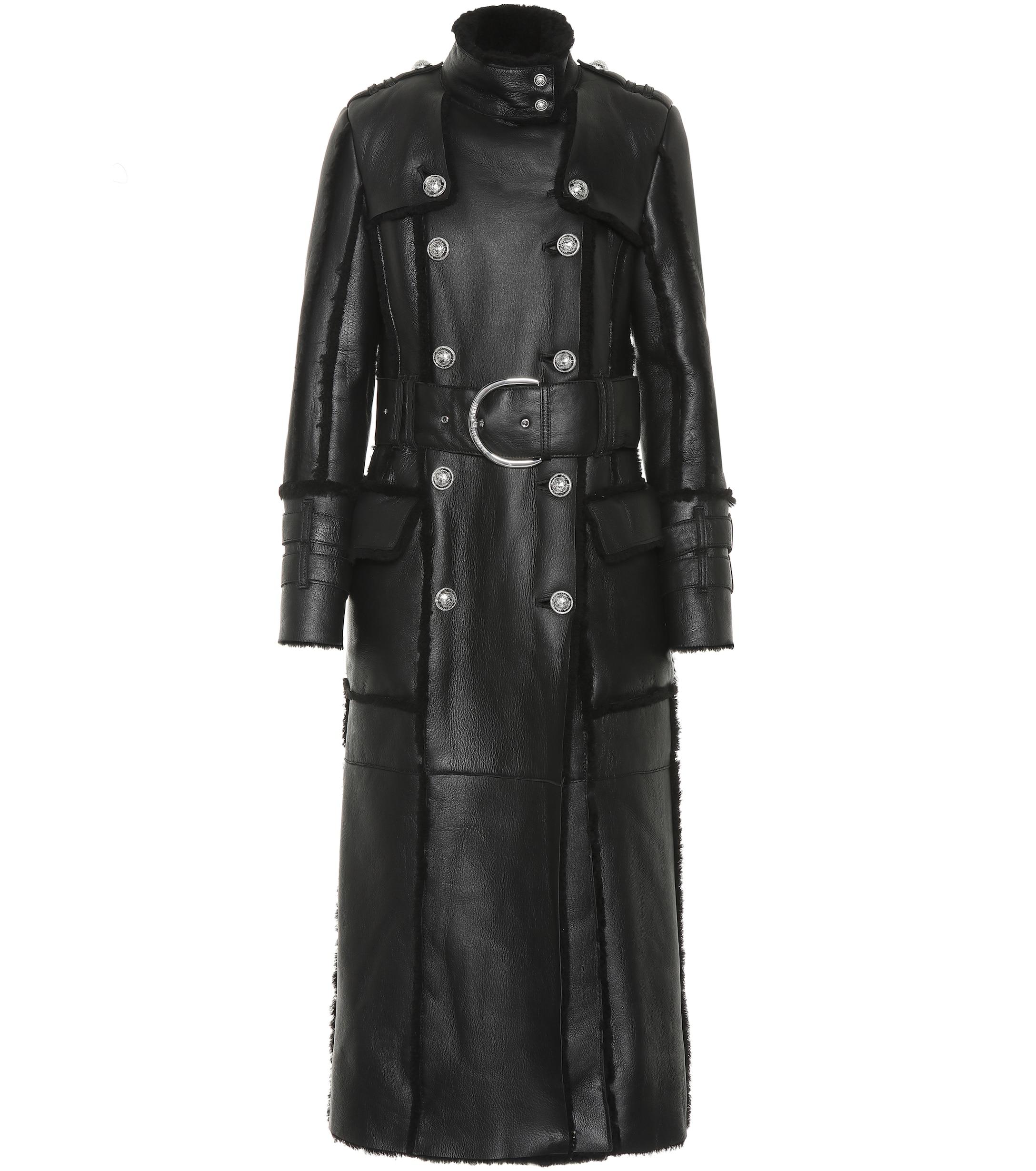 Balmain Leather Shearling Coat in Black - Lyst