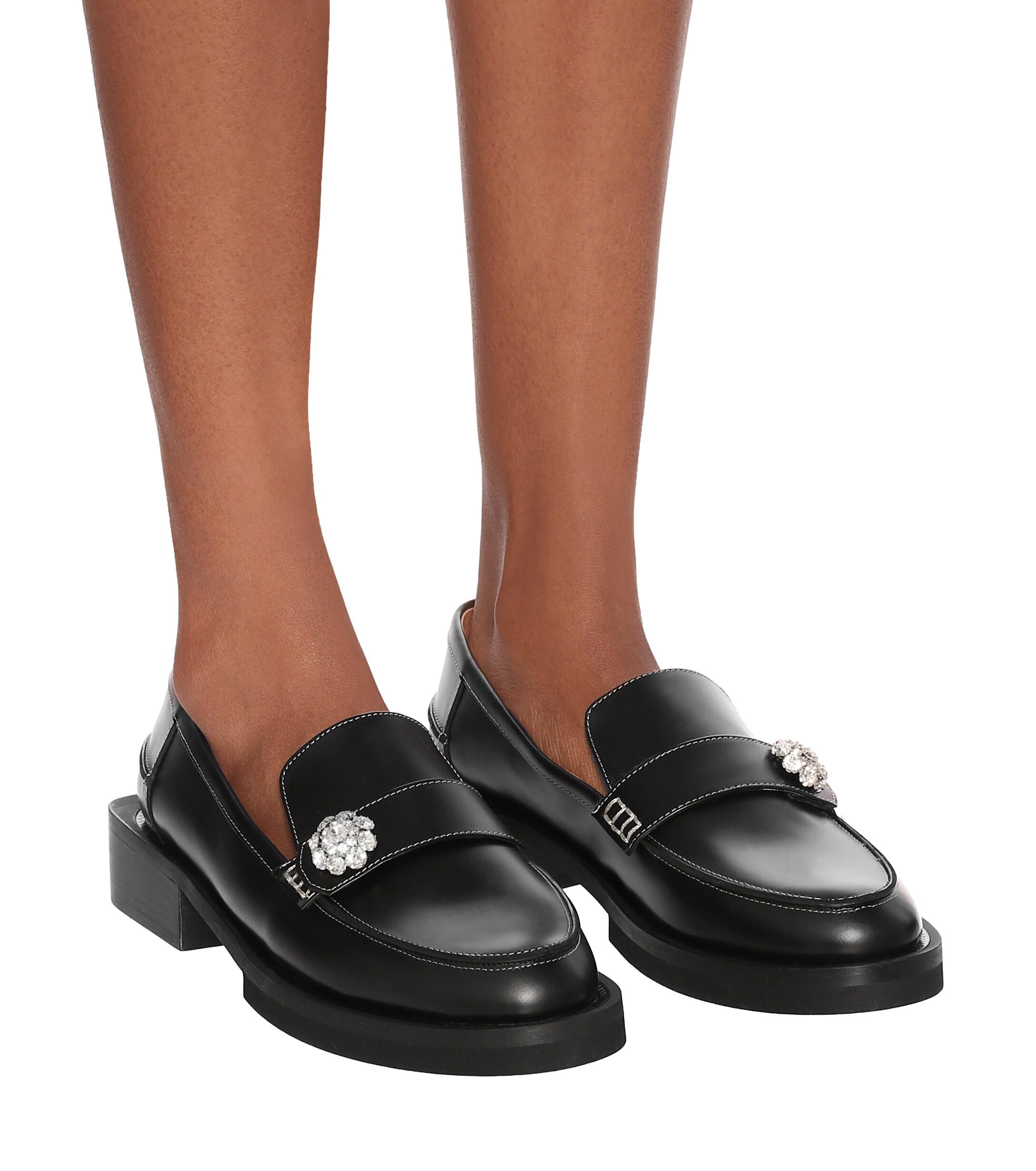 Ganni Crystal-embellished Leather Loafers in Black - Save 11% | Lyst