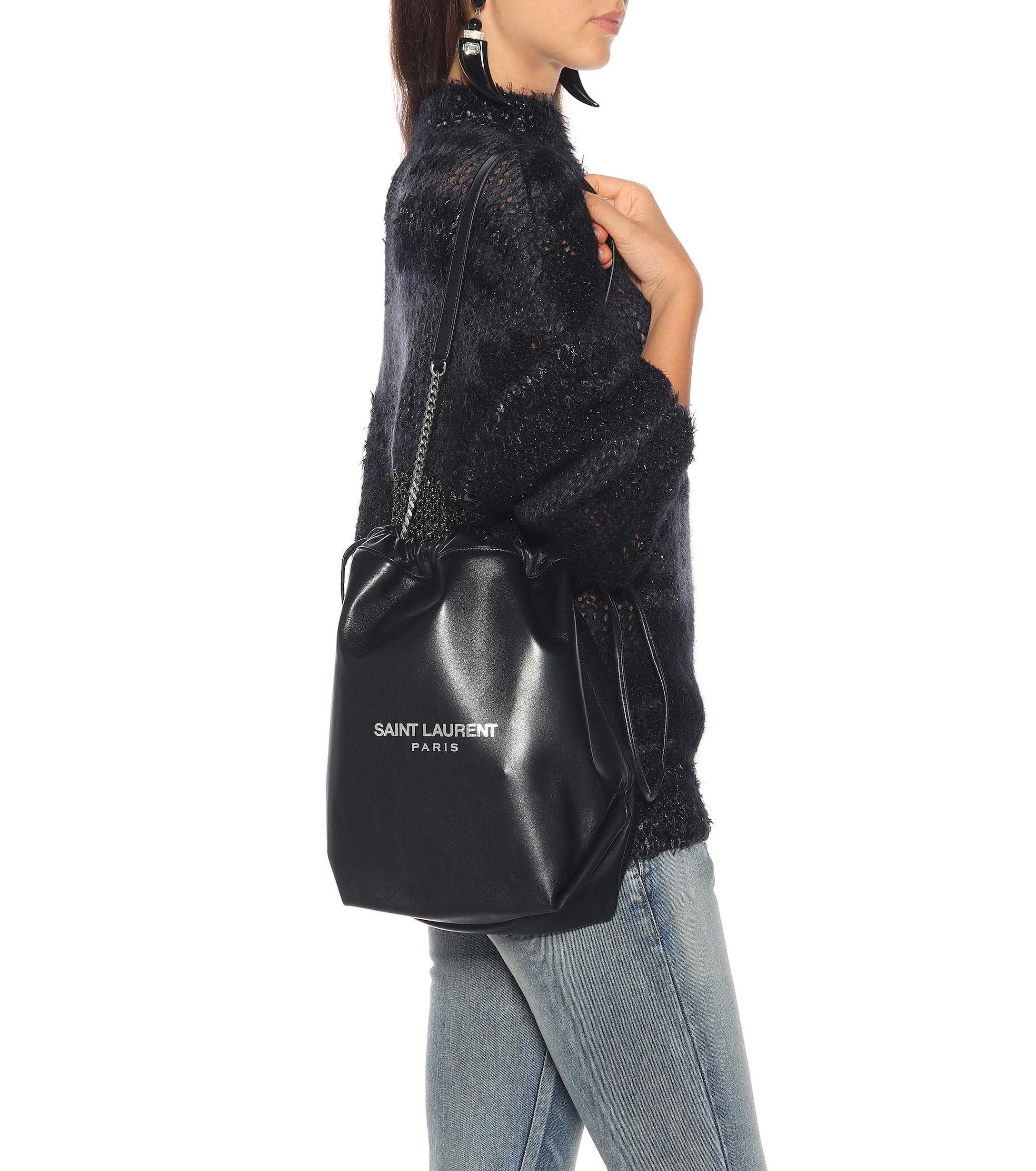 Saint Laurent Teddy Leather Bucket Bag in Black | Lyst