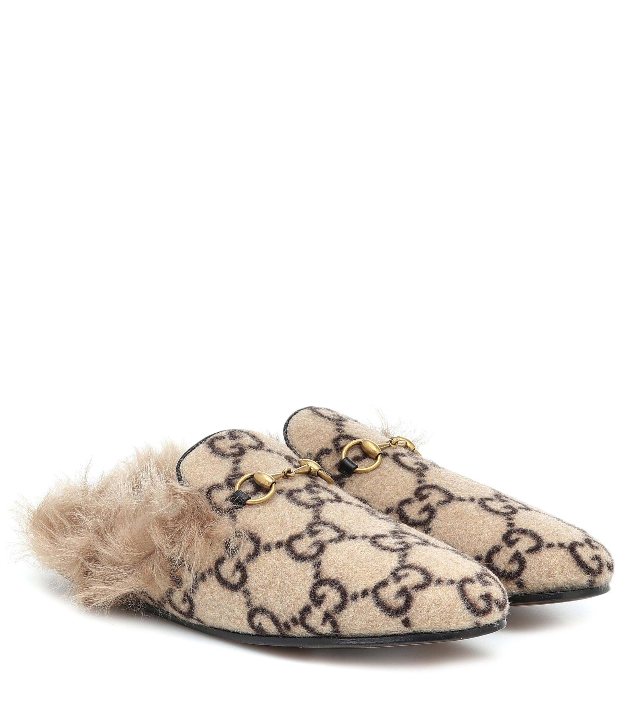 Gucci Princetown Shearling-lined Slippers in Natural | Lyst