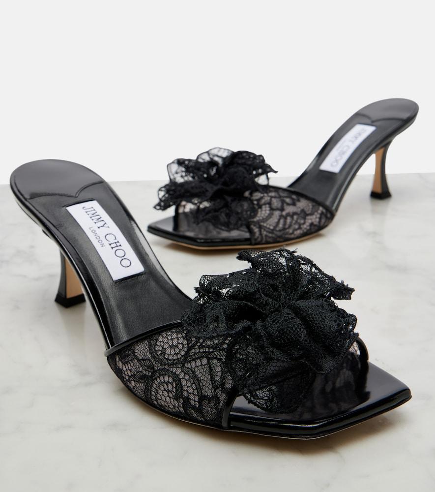Jimmy Choo Skye Corsage Floral-Applique Lace Mules in Black | Lyst