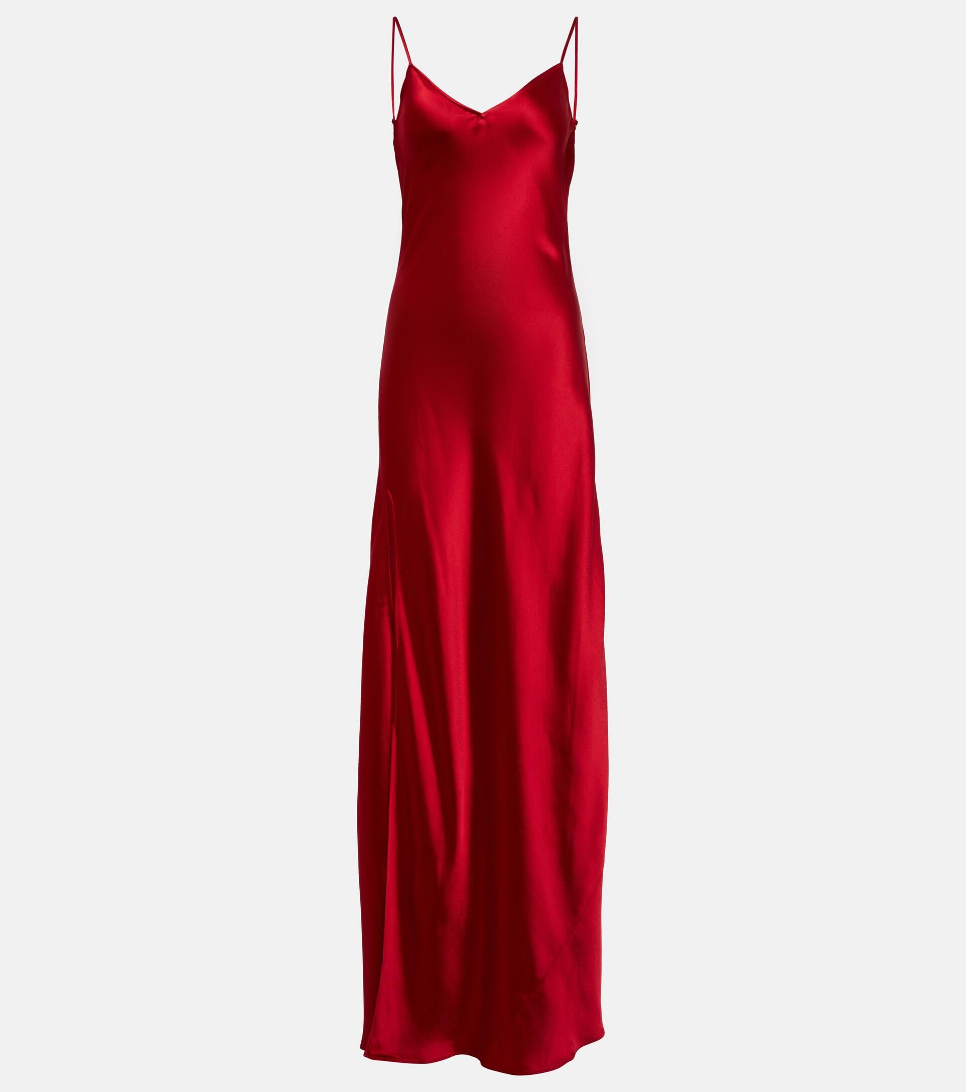 STAUD Satin Slip Maxi Dress in Red | Lyst