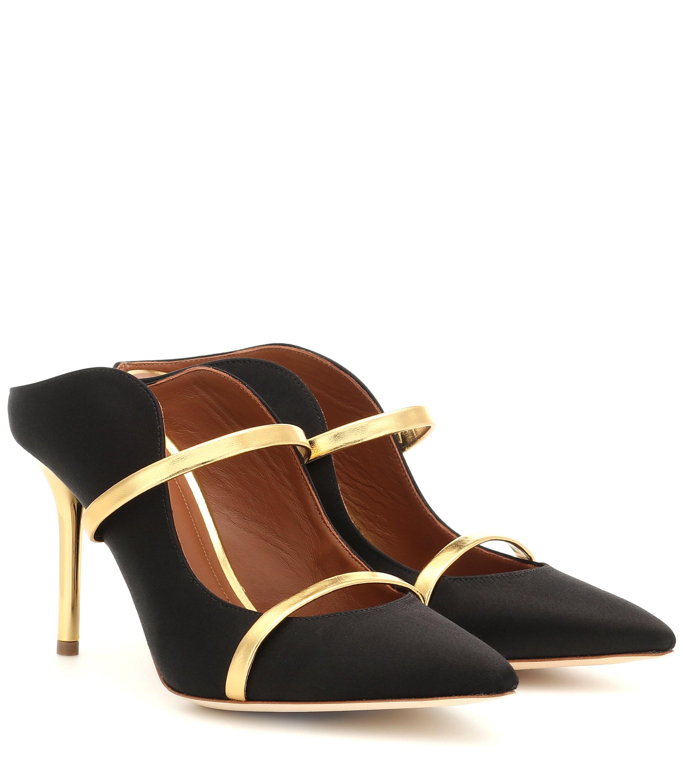 Malone Souliers Maureen Leather-trimmed Satin Mules in Black - Lyst