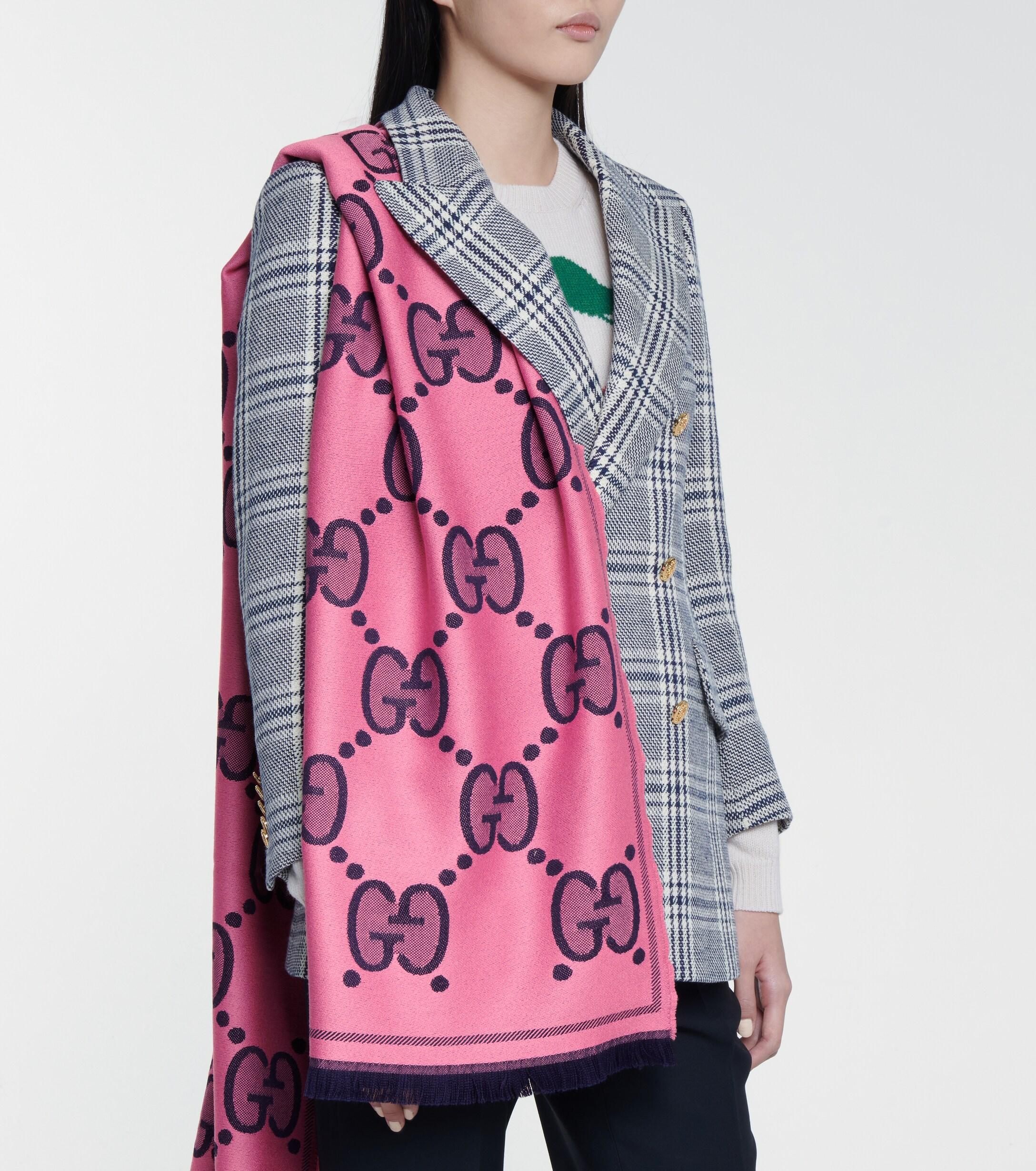 Gucci GG Wool Jacquard Scarf in Pink - Lyst