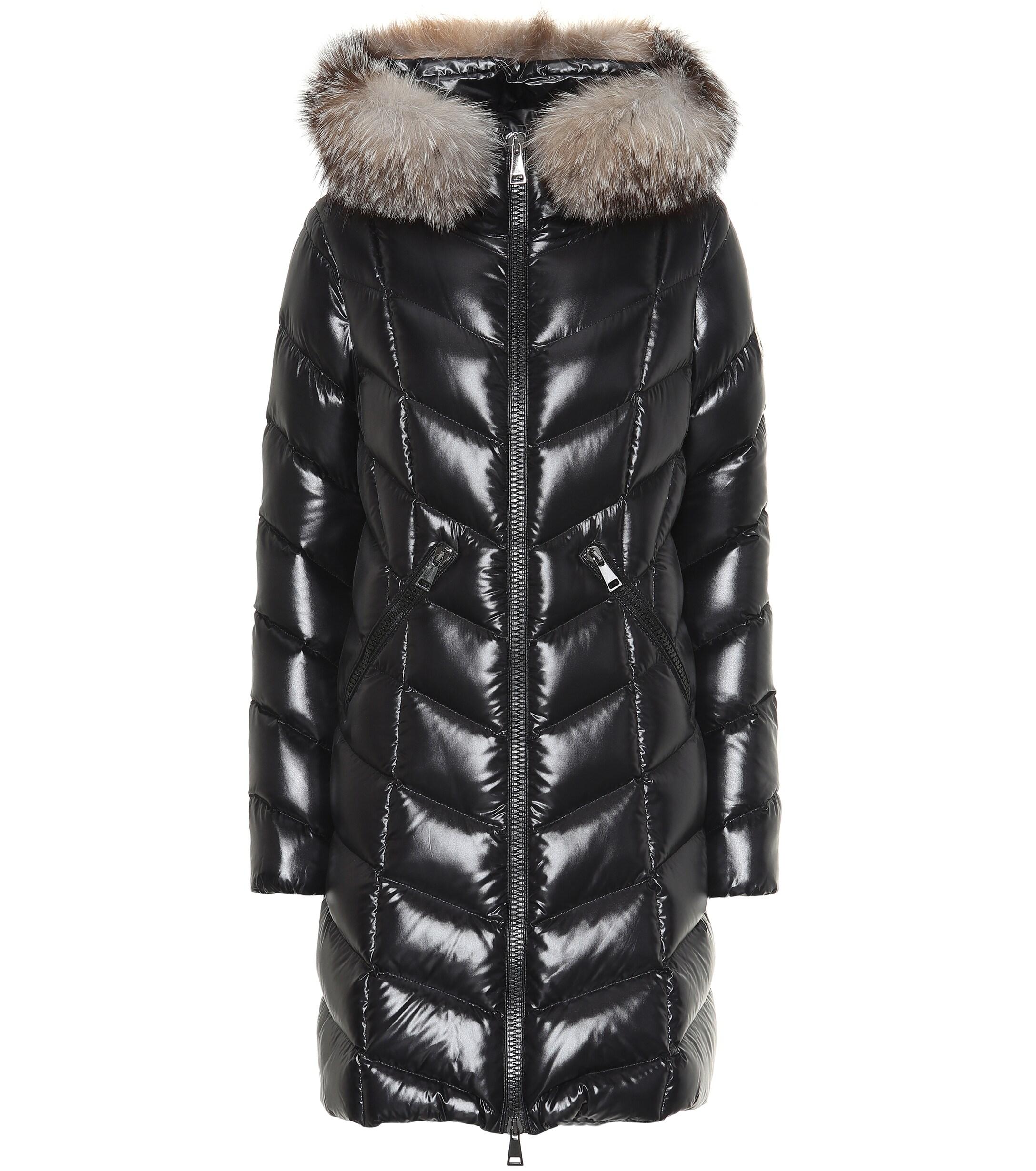 Moncler Synthetic Fulmarus Fur-trimmed Down Coat in Black | Lyst