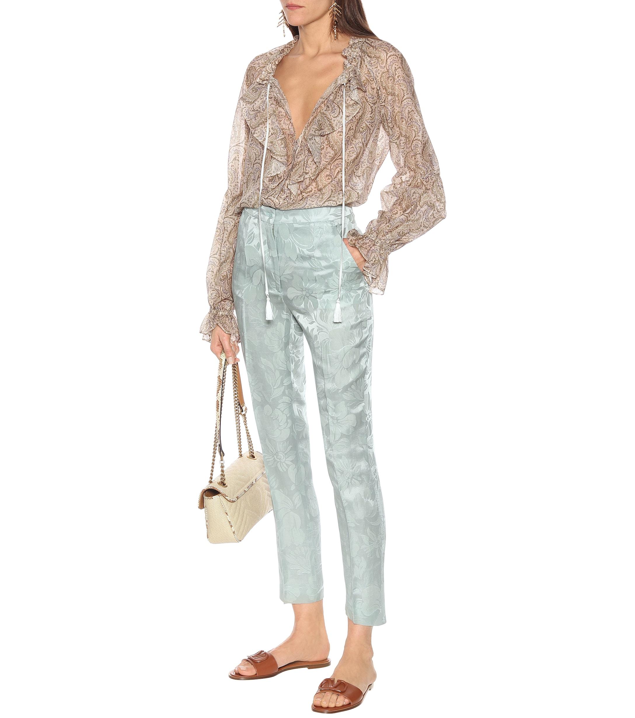 Etro High-rise Skinny Jacquard Pants in Blue - Lyst