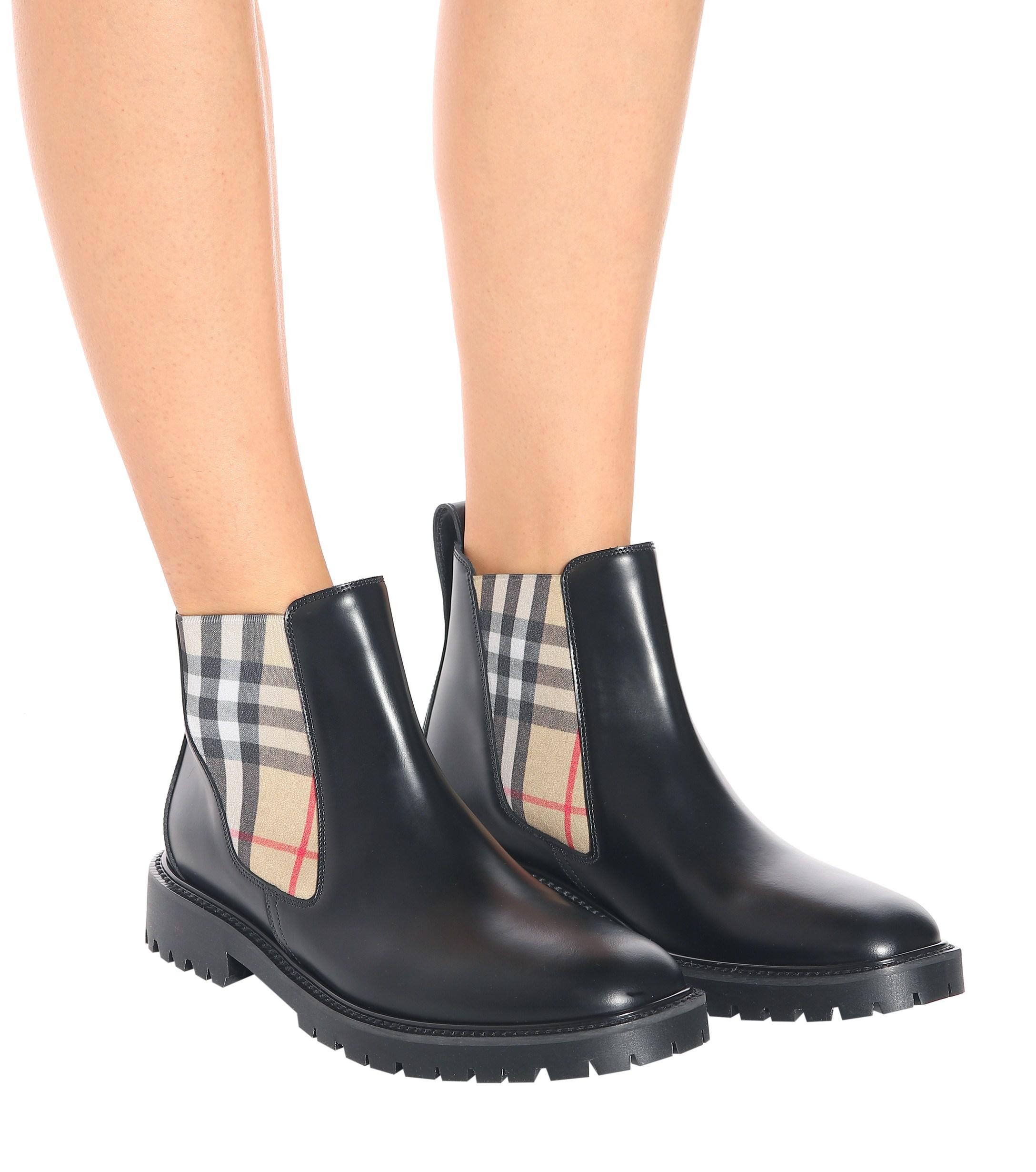 Burberry Vintage Check Detail Leather Chelsea Boots in Black Lyst