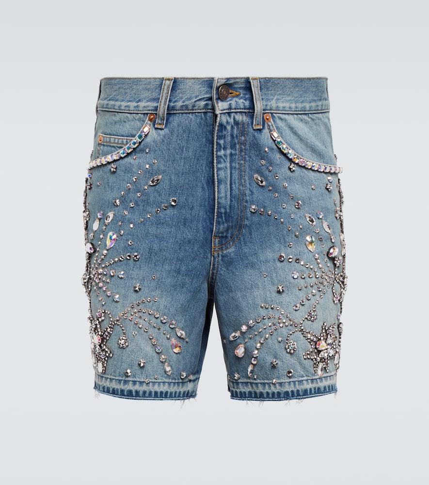 Gucci Crystal-embellished Denim Shorts in Blue for Men