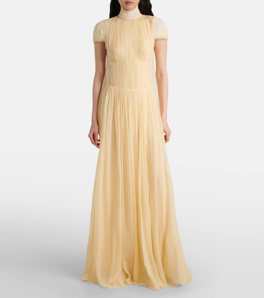 McQueen Pleated Silk Chiffon Gown in Yellow | Lyst