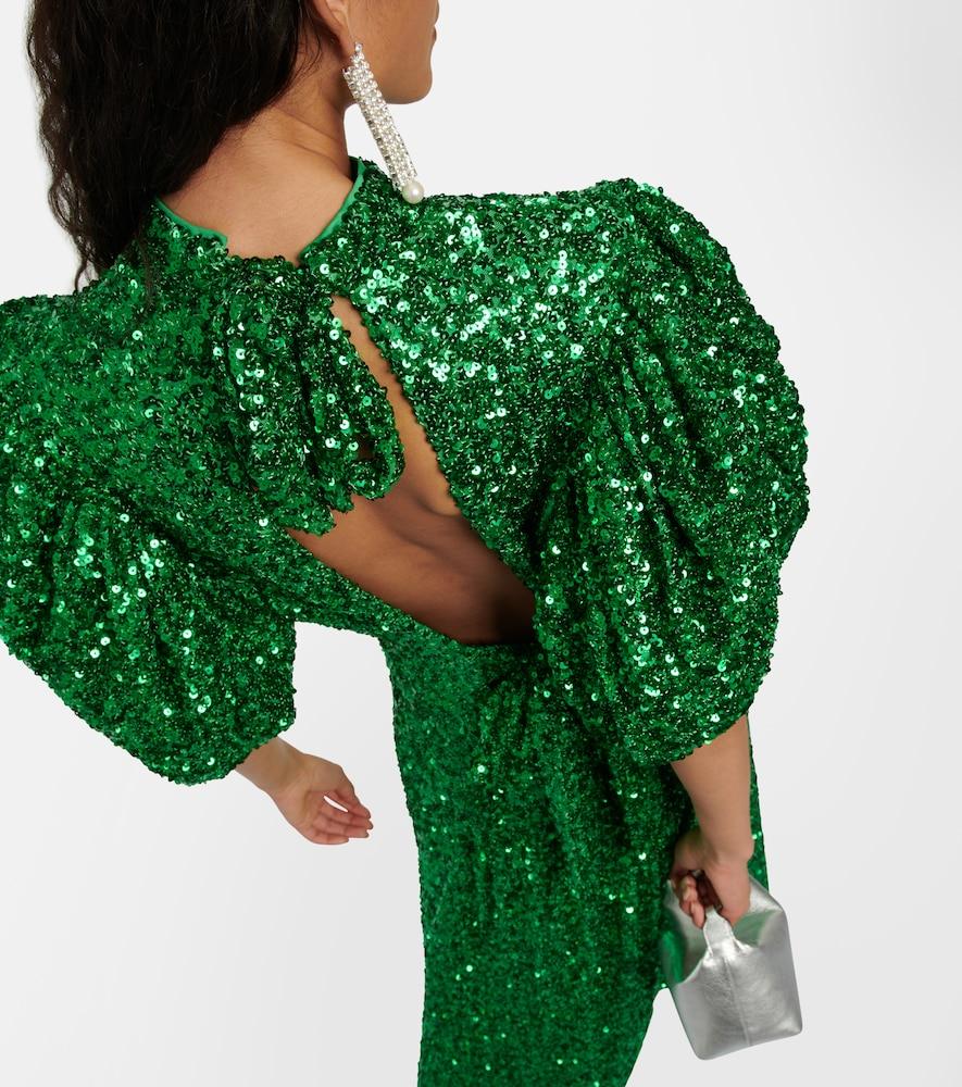 ROTATE BIRGER CHRISTENSEN Sequined Puff-Sleeve Maxi Dress in Green | Lyst