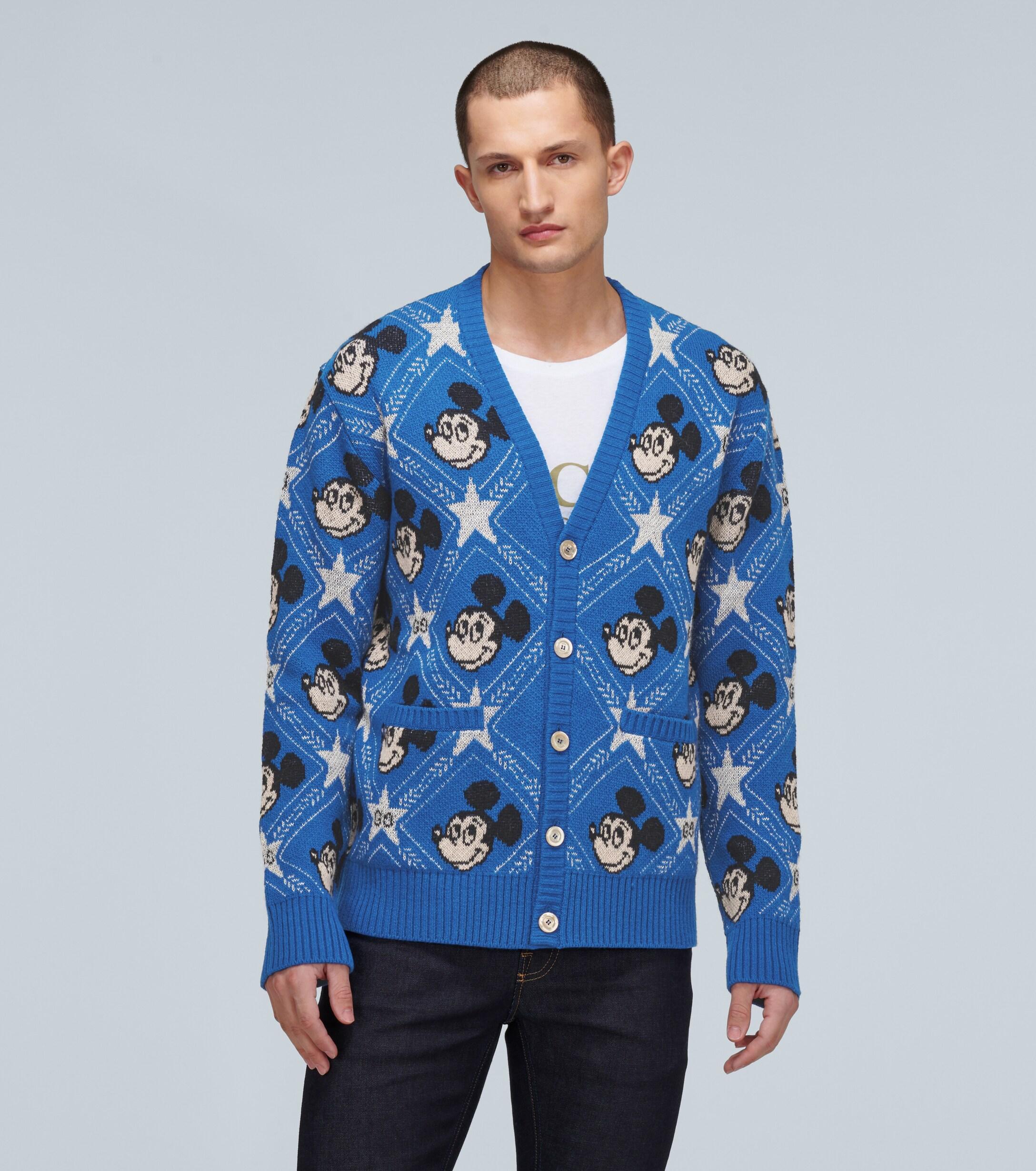 Gucci Wool X Disney Mickey Jacquard Cardigan in Blue for Men | Lyst