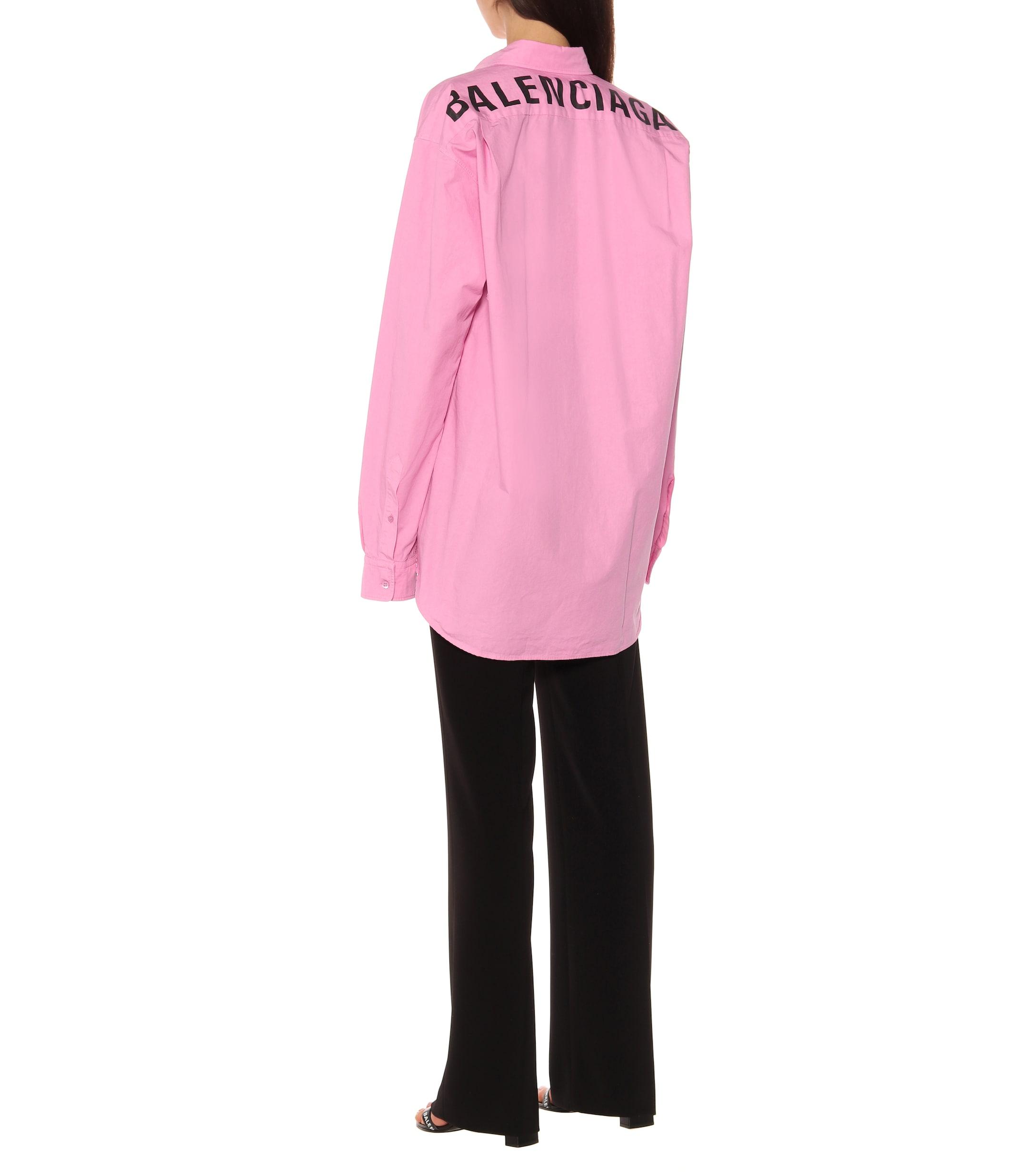 Balenciaga Logo Cotton-poplin Shirt in Pink | Lyst