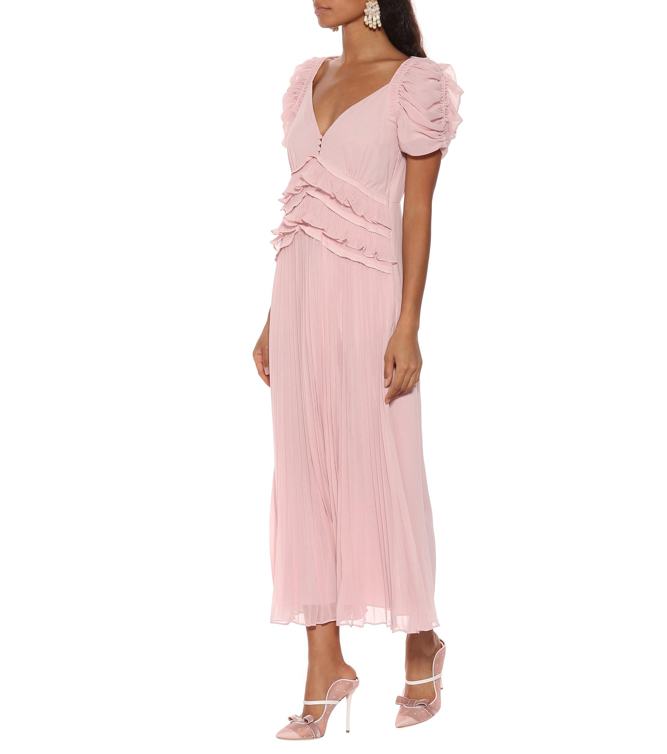 pink chiffon midi dress