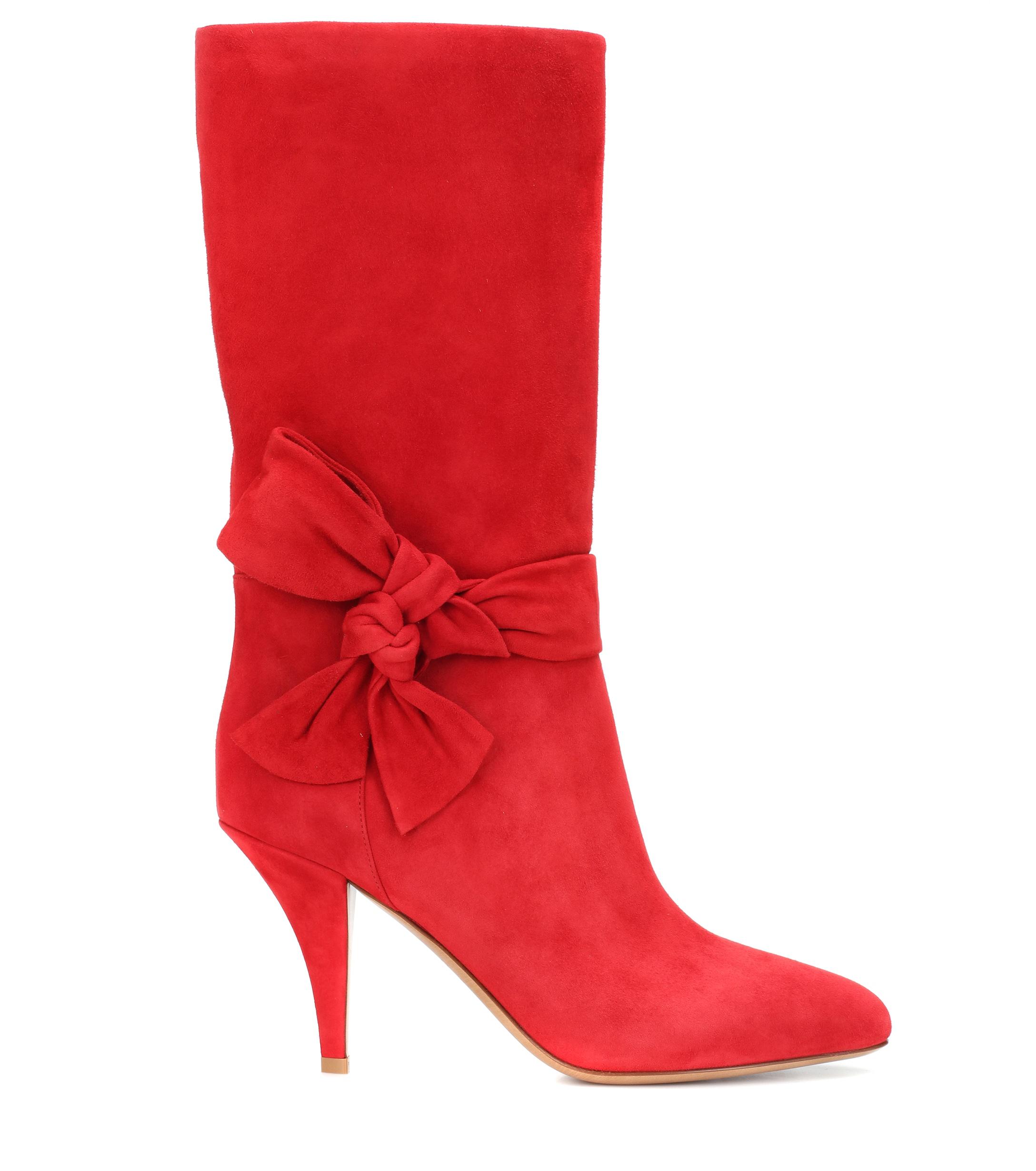 flat red suede boots