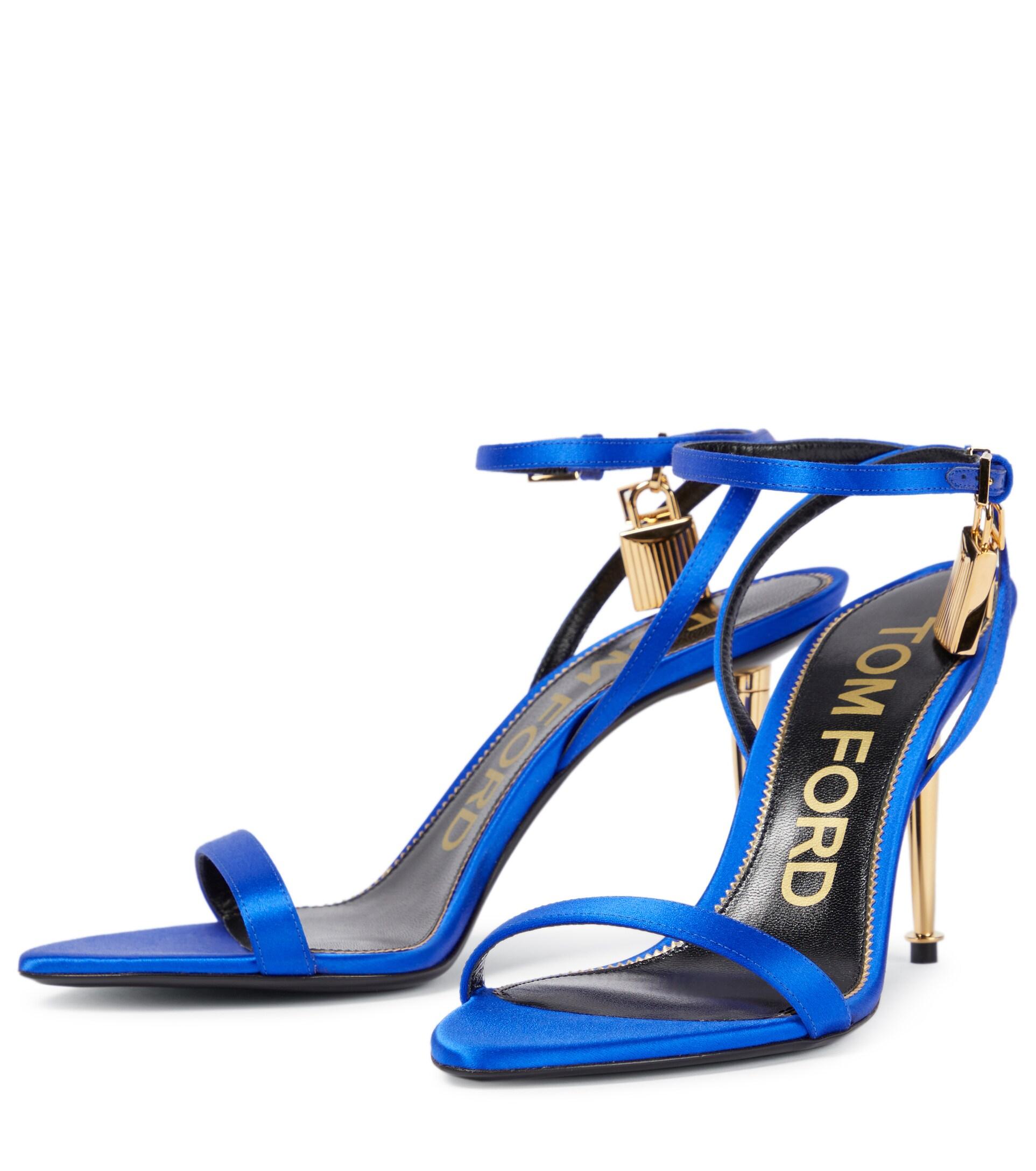 Tom Ford Padlock Satin Sandals in Blue | Lyst