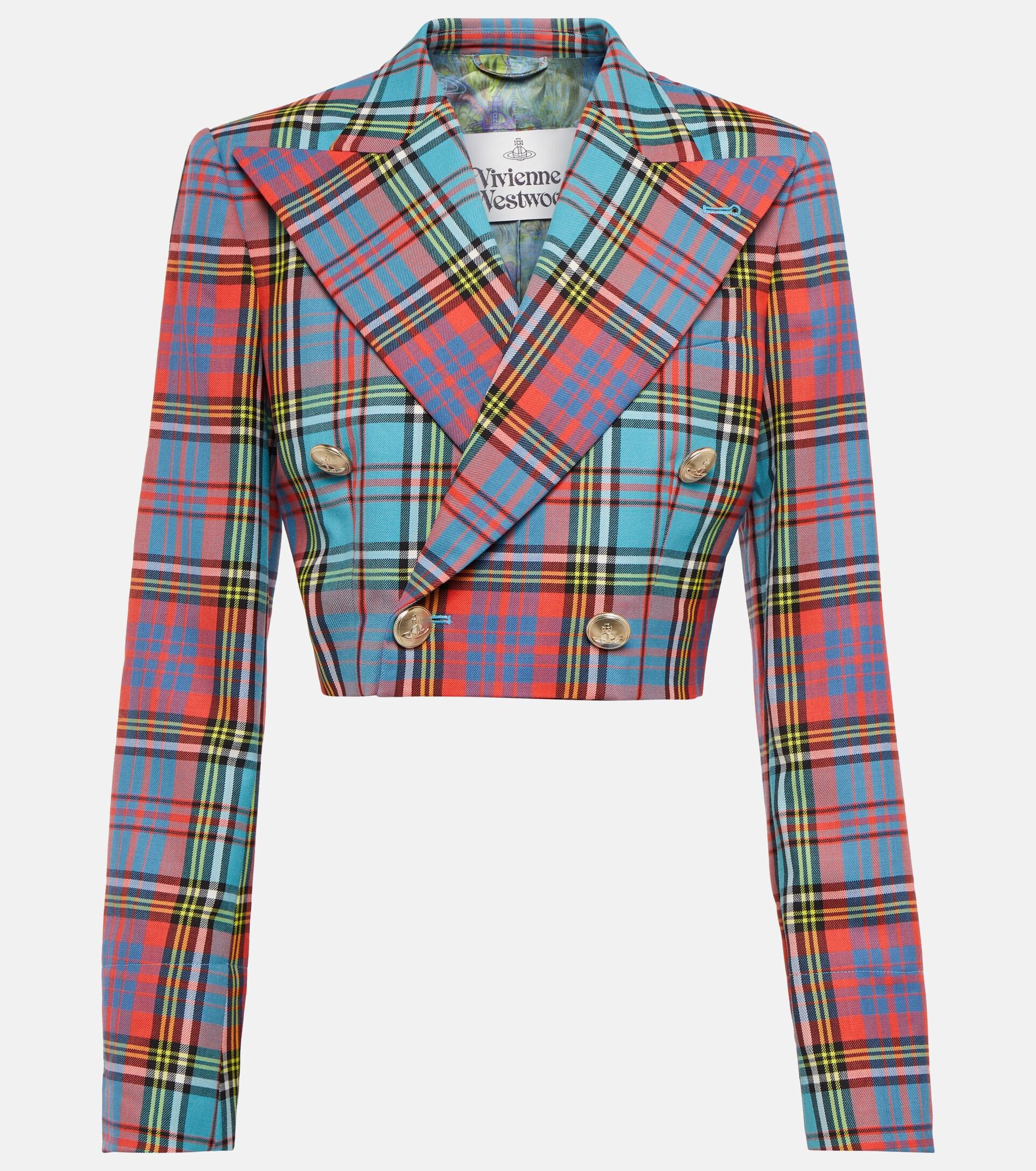 Vivienne Westwood Tartan Cropped Virgin Wool Blazer In Blue Lyst