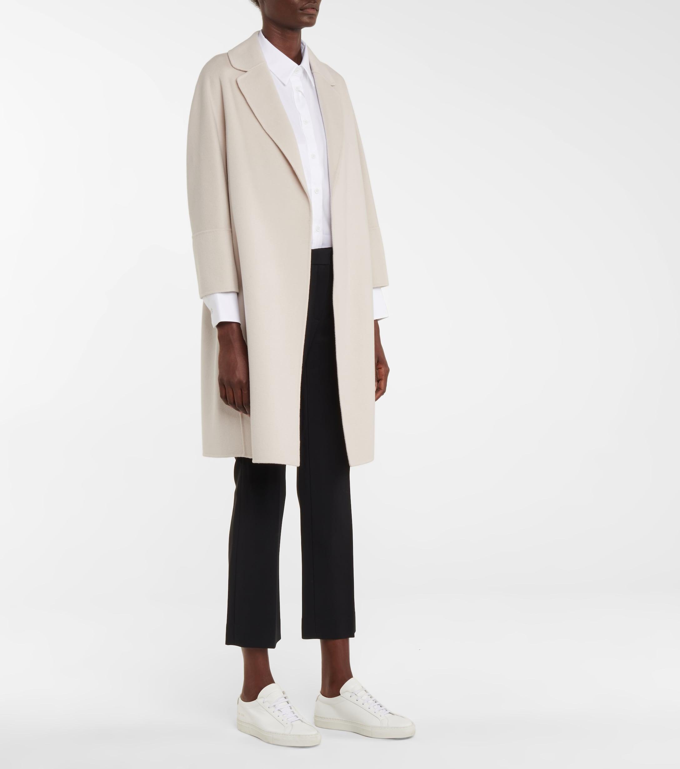 Max Mara Cotton Arona Belted Wool Coat in White | Lyst