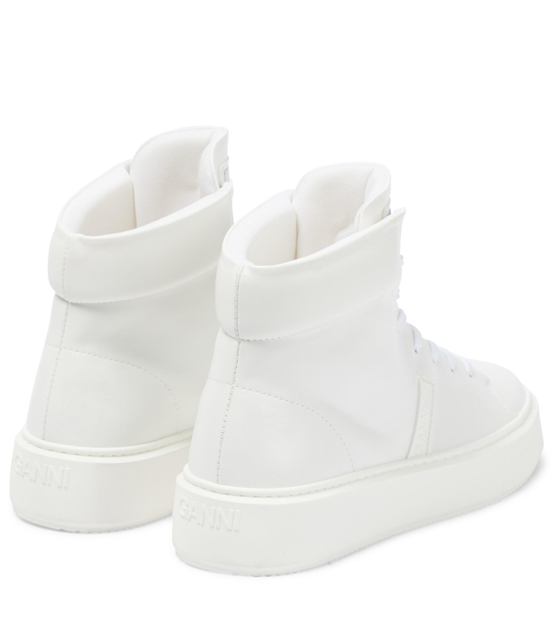 Ganni Faux Leather High-top Sneakers in White | Lyst