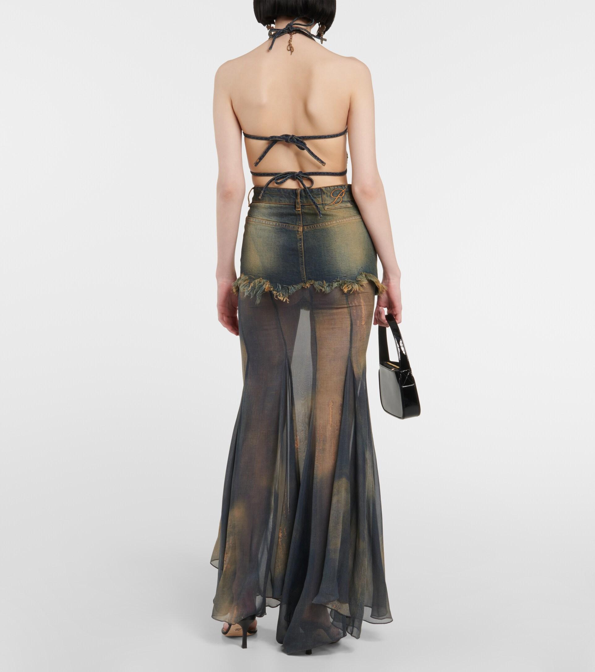 Denim chiffon maxi best sale dress
