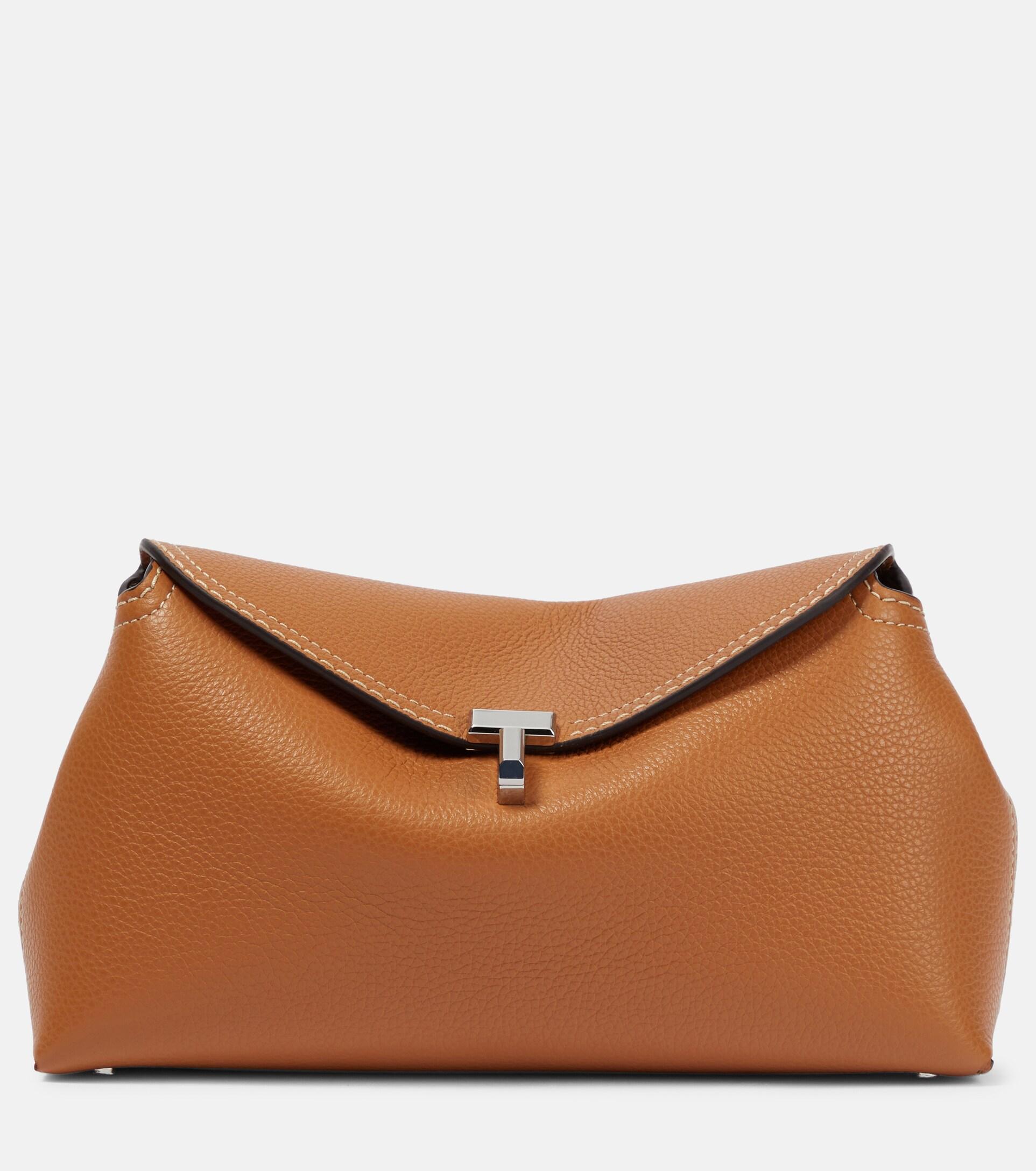Totême T-lock Small Leather Clutch in Brown | Lyst