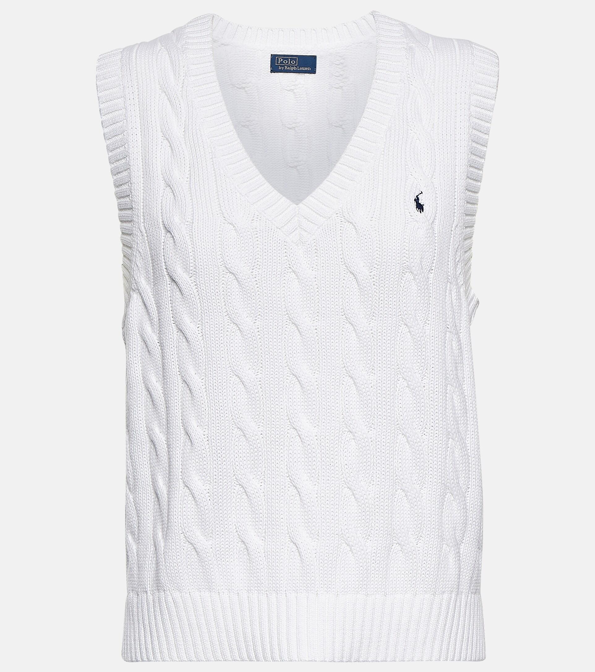 Polo Ralph Lauren V-neck Cable-knit Cotton Sleeveless Jumper in White | Lyst