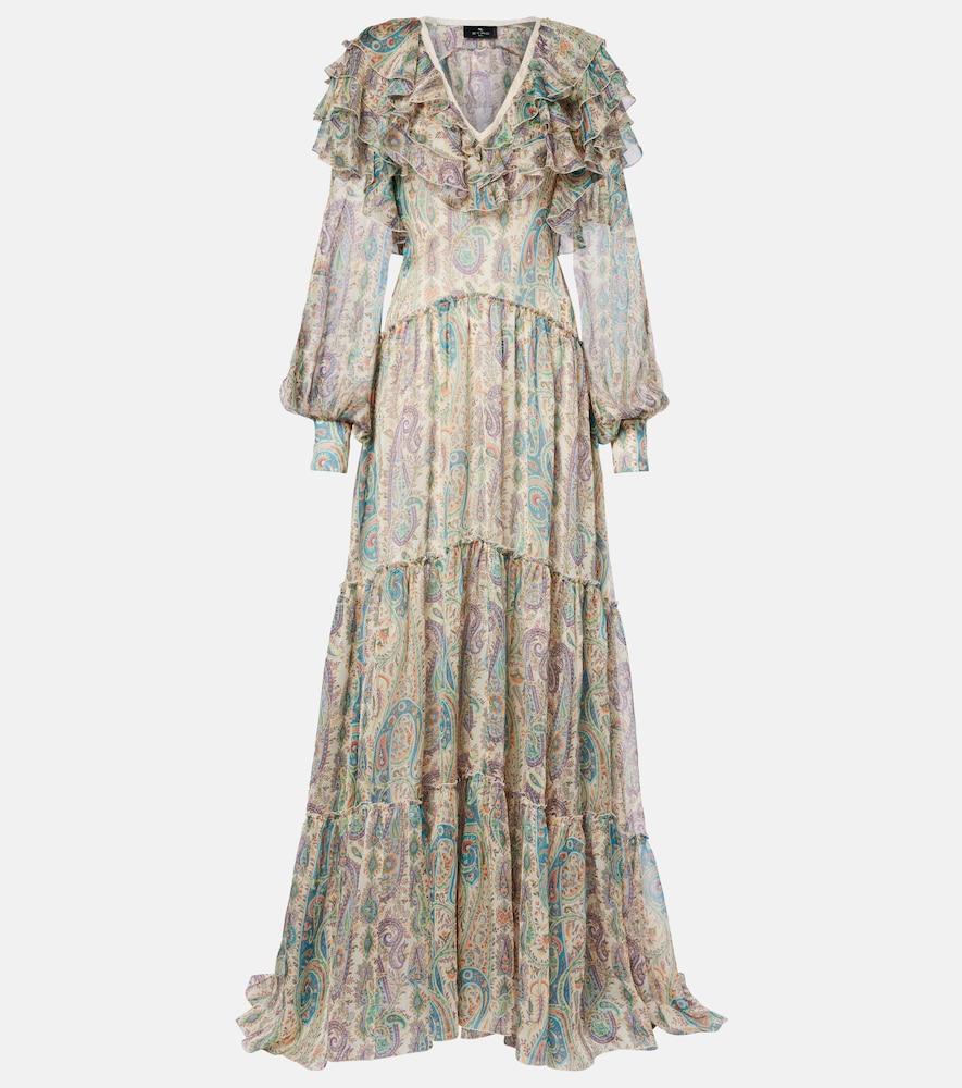 etro embroidered tiered dress Tiered ruffled paisley-print chiffon mini dress - beige