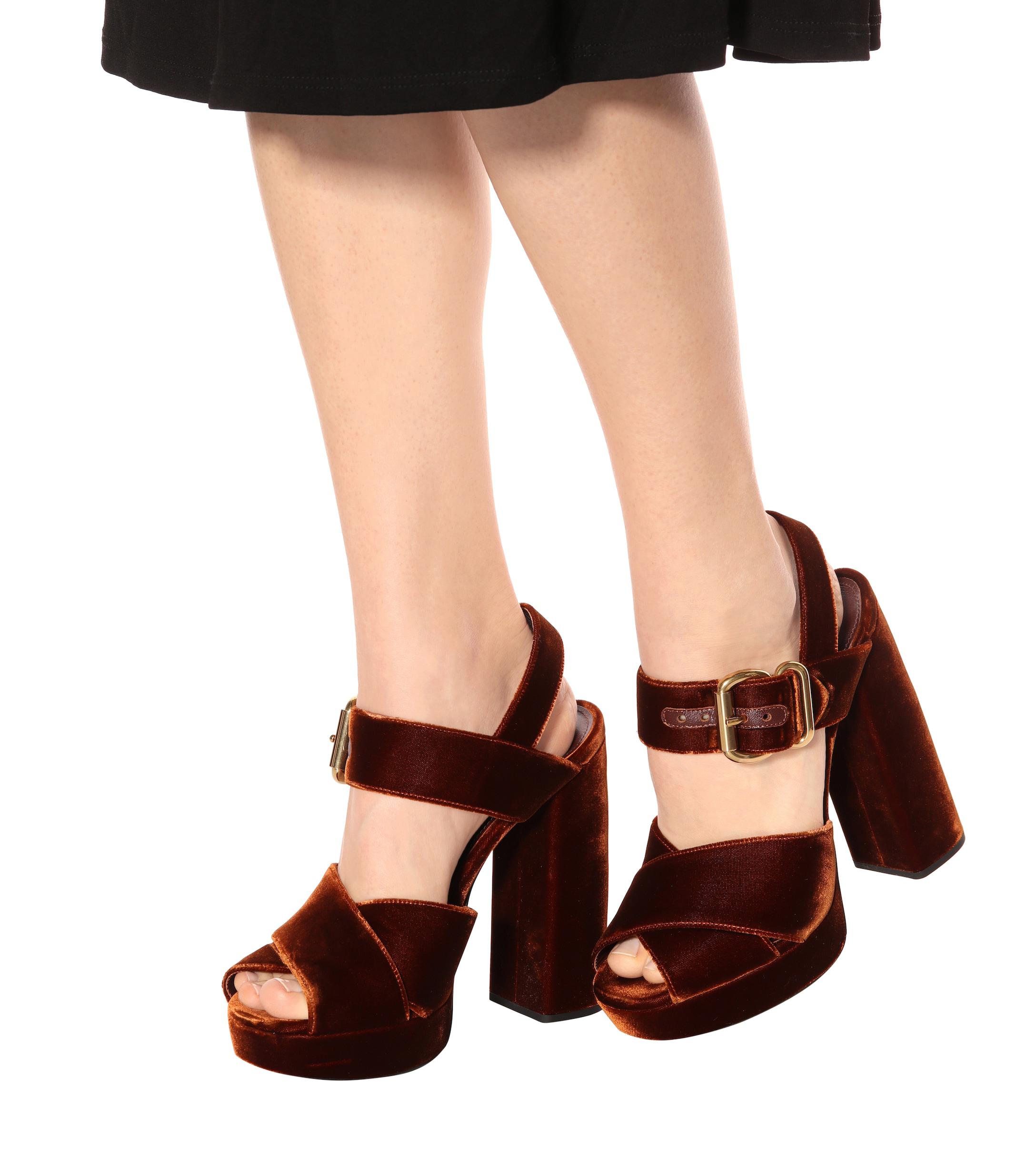Prada Velvet Platform Sandals in Brown | Lyst