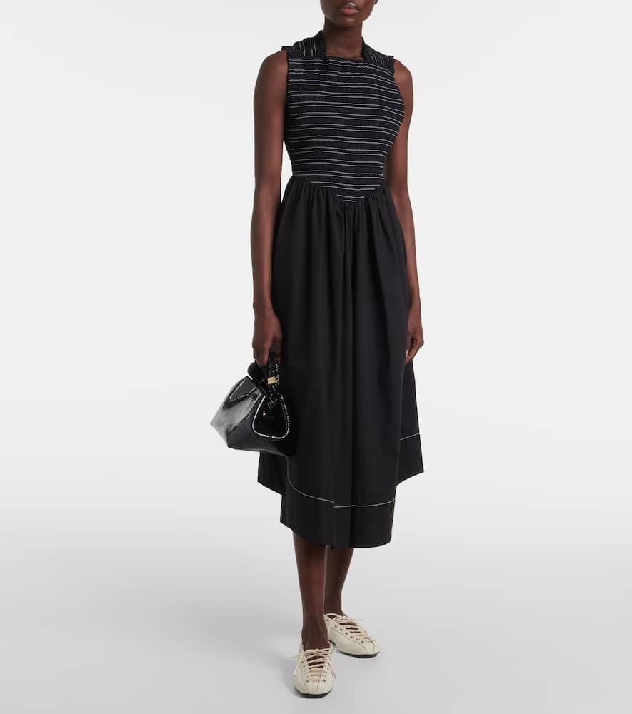 ganni black washed stretch cotton smock midi dress Washed Stretch Cotton Smock Midi Dress