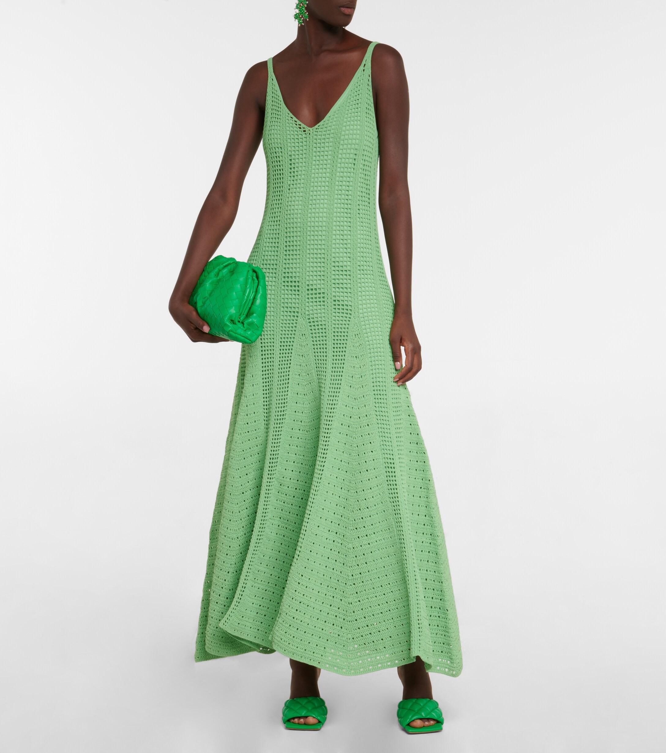 Bottega Veneta Baumwolle Maxikleid aus Haekelstrick in Grün Damen Bekleidung Kleider Freizeitkleider und lange Kleider 