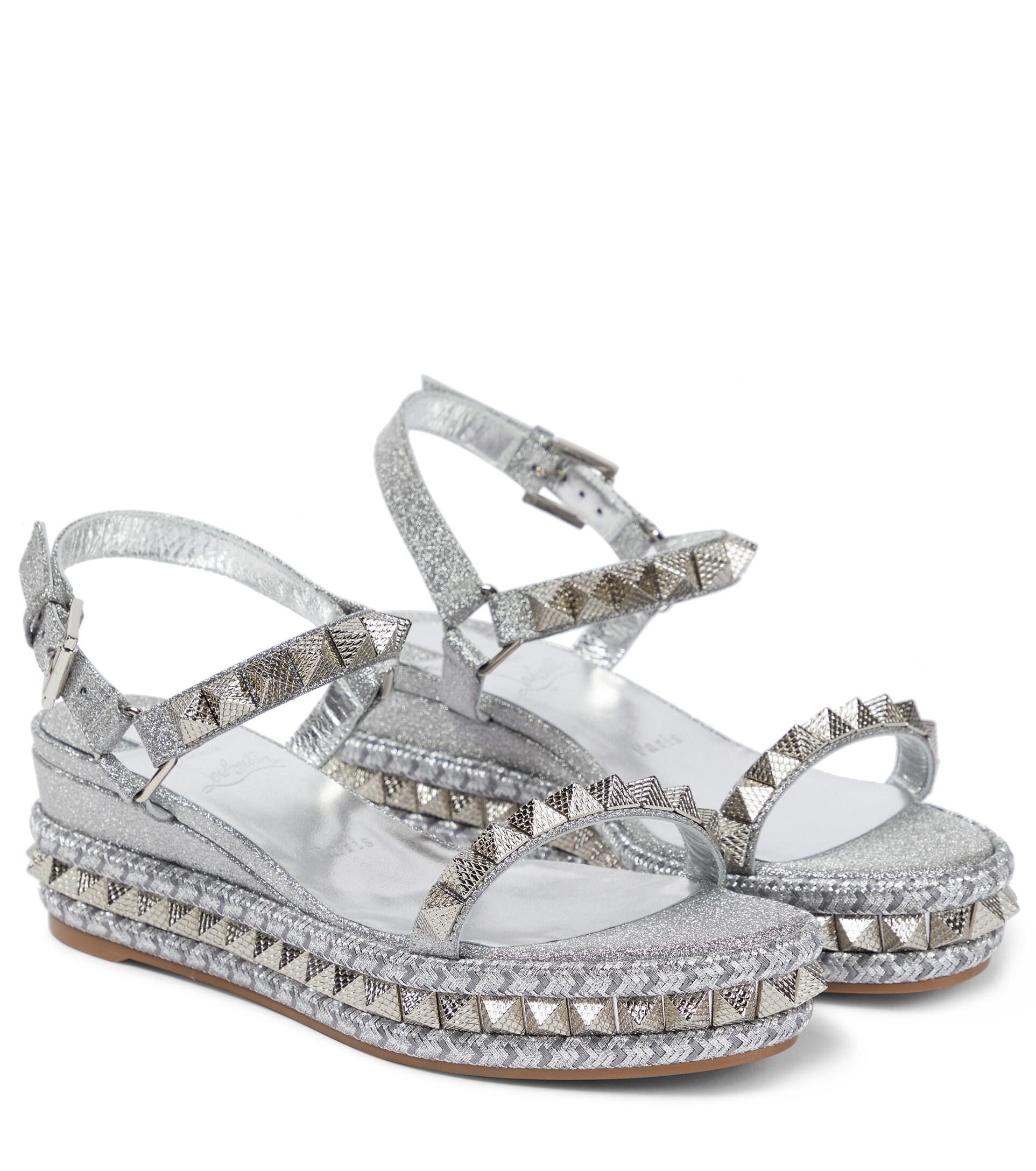 christian louboutin pyraclou iridescent spike wedge espadrille sandals