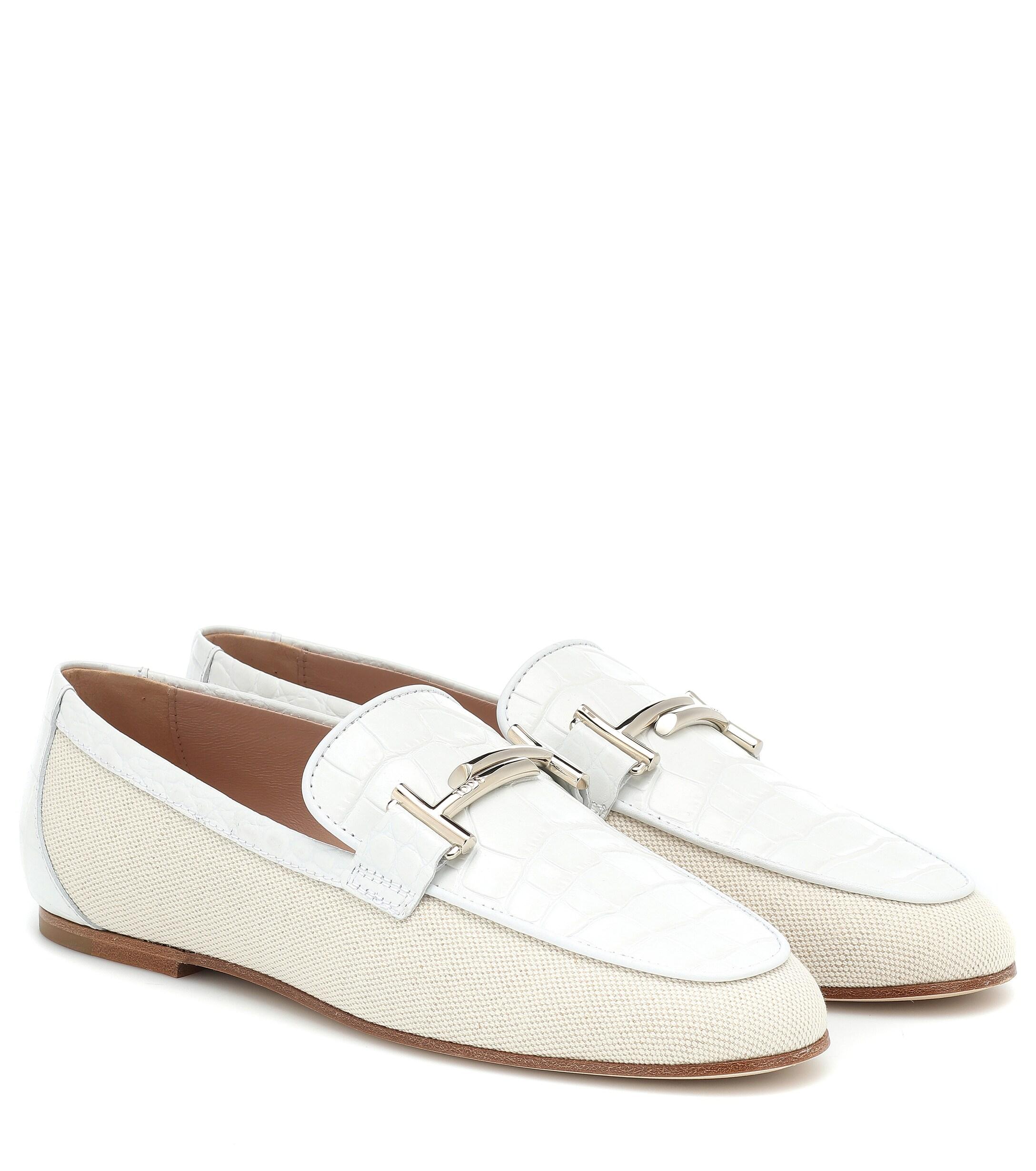 Tod's Double T Canvas And Leather Loafers - Lyst
