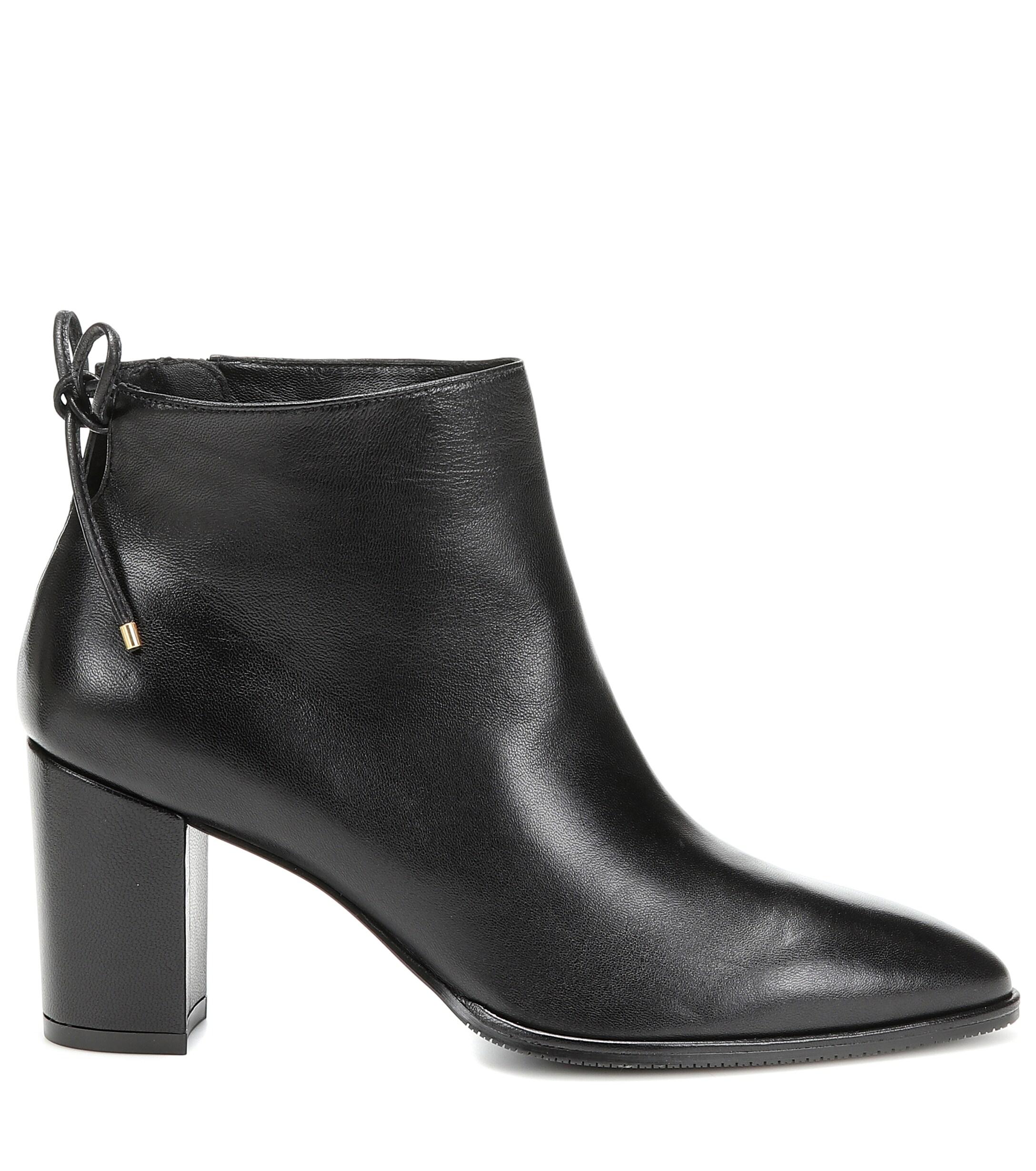 Stuart Weitzman Leather Gardiner Ankle Boots in Black Leather 