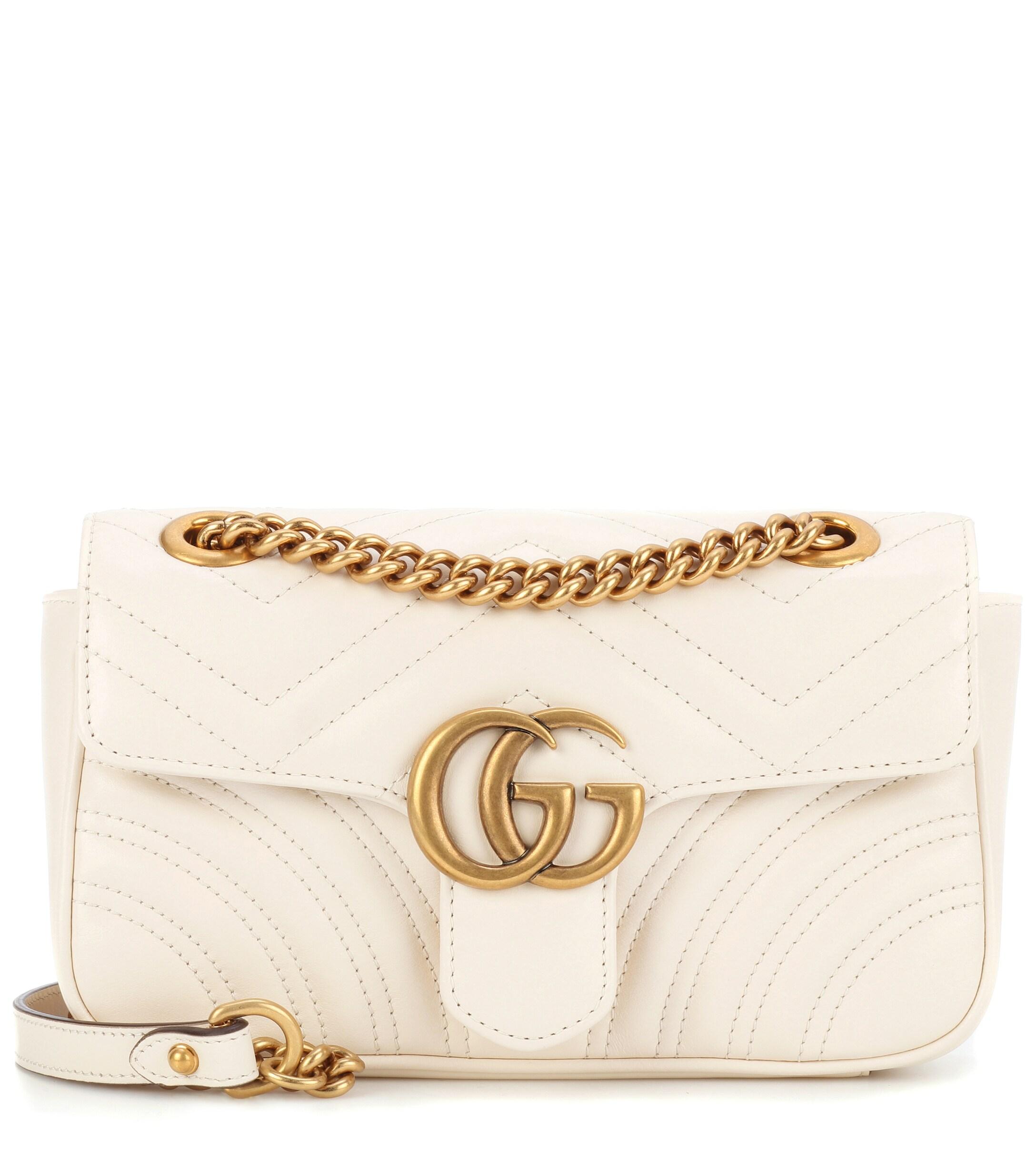Gucci Leather GG Marmont Matelassé Shoulder Bag in White Leather (White ...