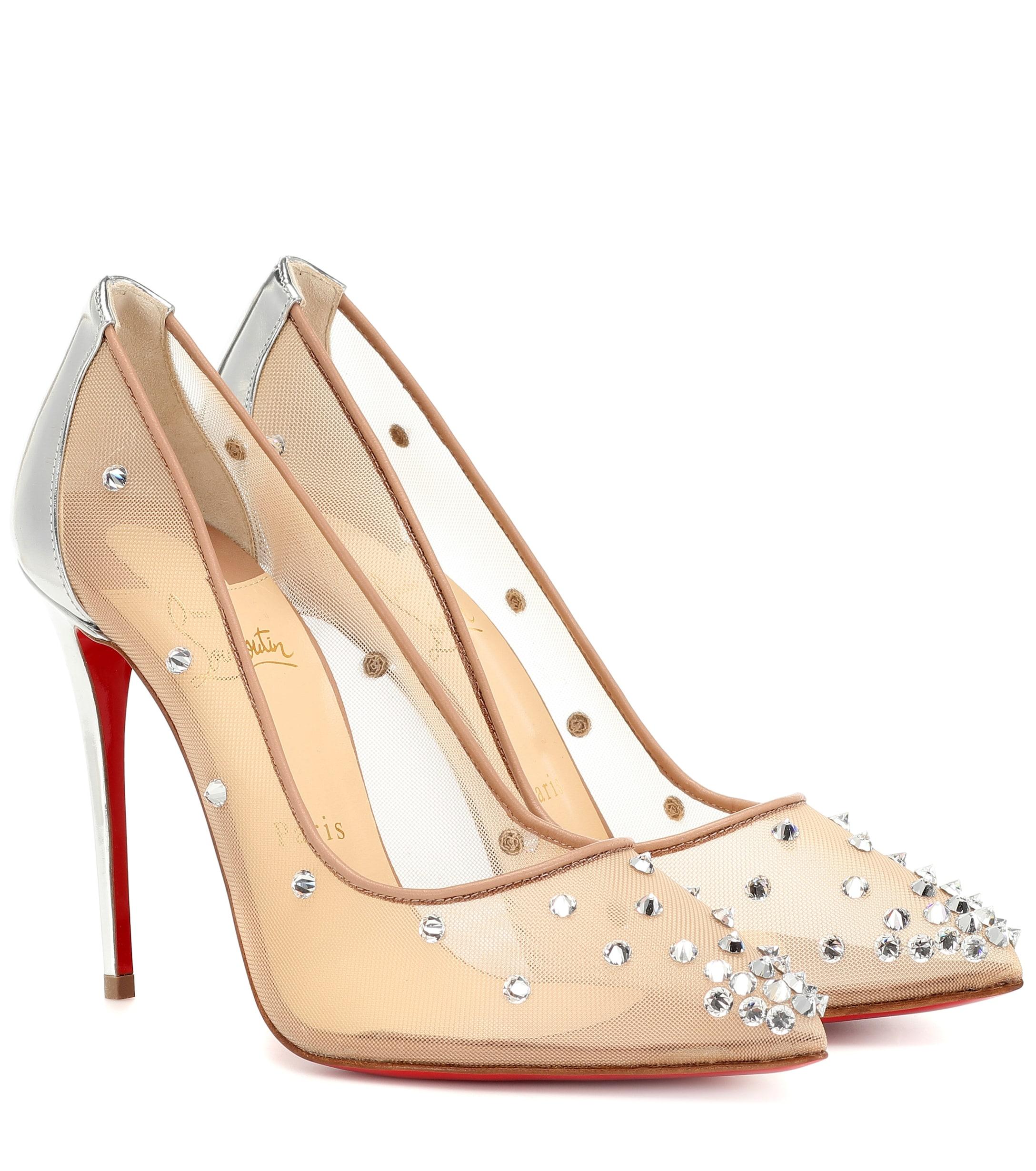Christian Louboutin Degra 100 Embellished Mesh Pumps in Beige (Natural