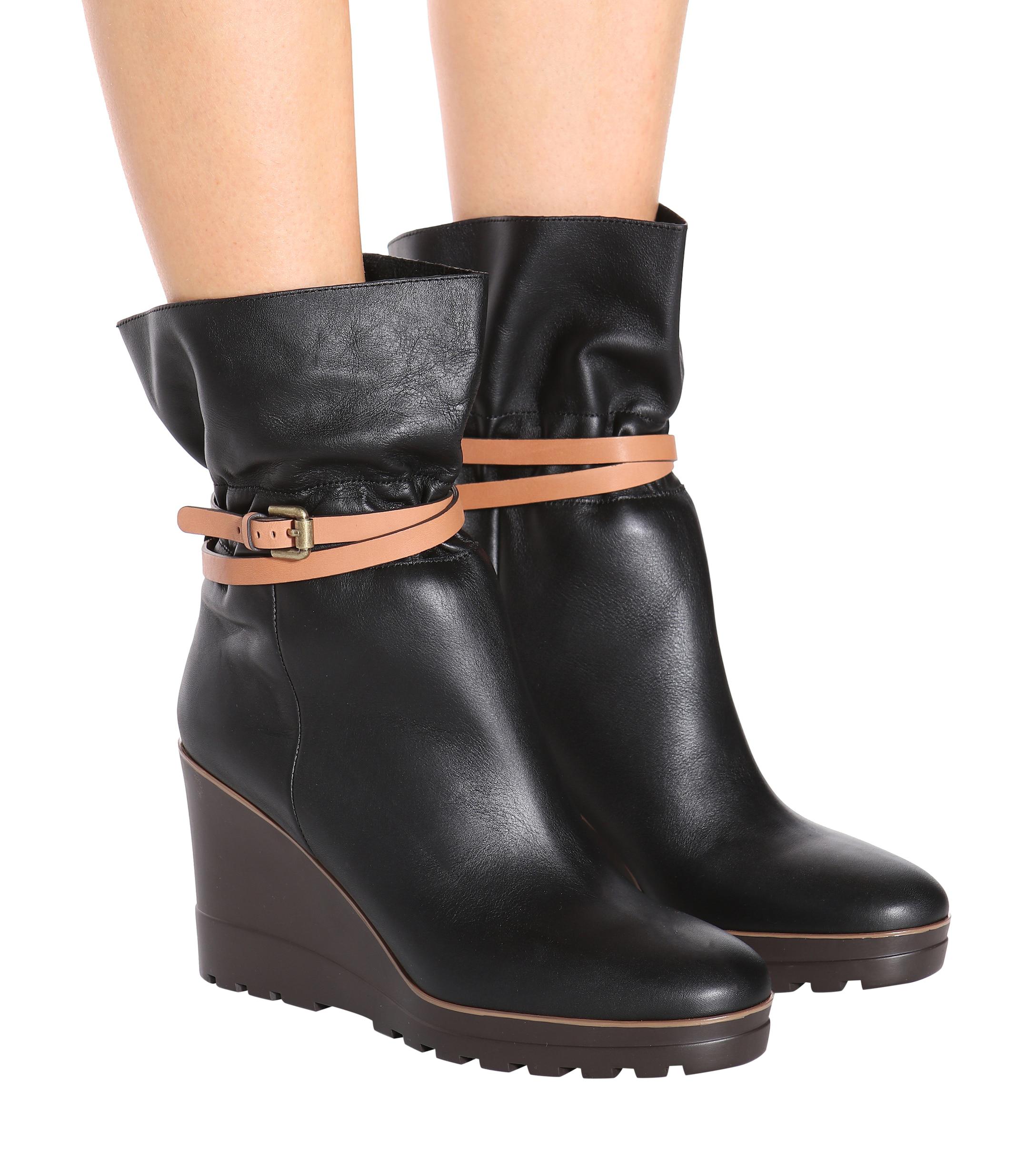 See By Chloé Robin Leather Wedge Ankle Boots in Black Lyst